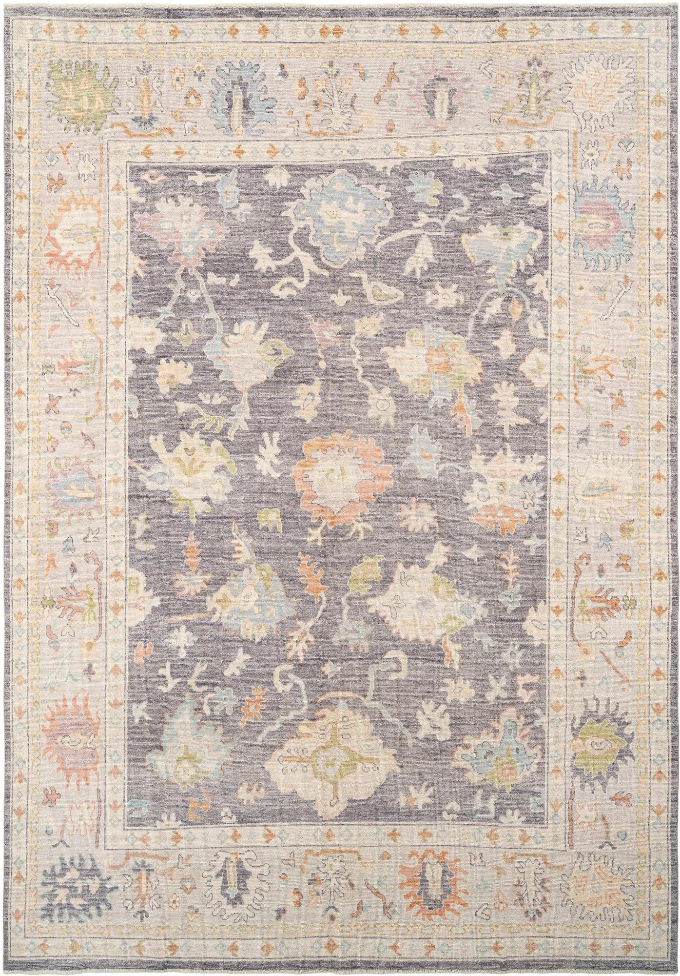 Light Brown Color Oushak Hand-Knotted Wool Rug