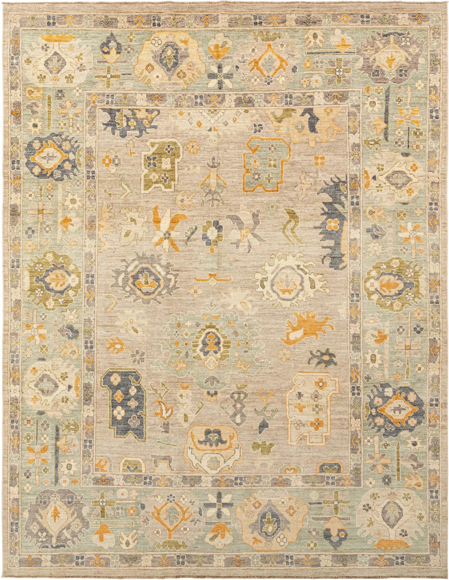 Beige Color Oushak Hand-Knotted Wool Rug
