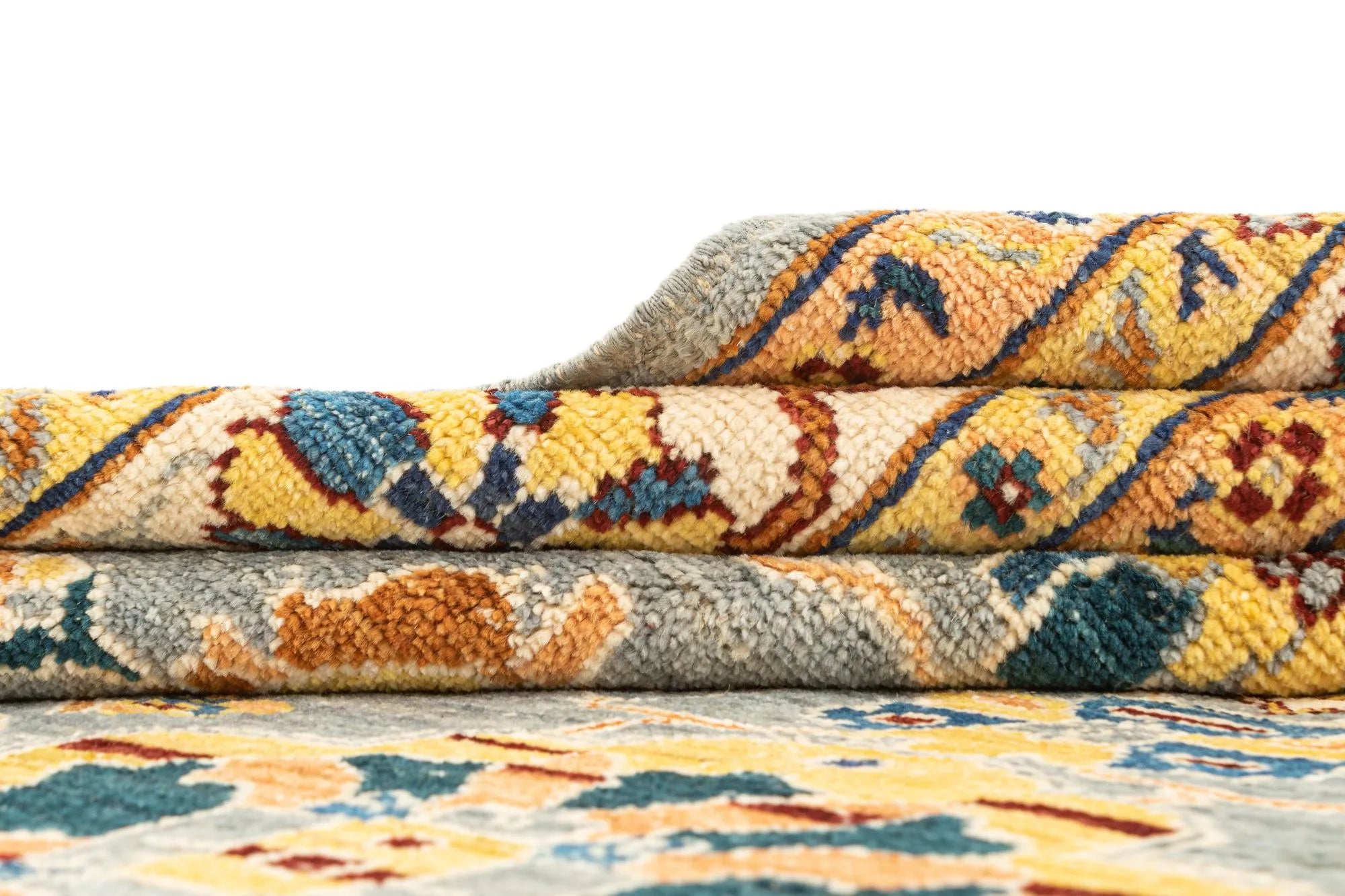 Grey & Gold Color Oushak Hand-Knotted Wool Rug
