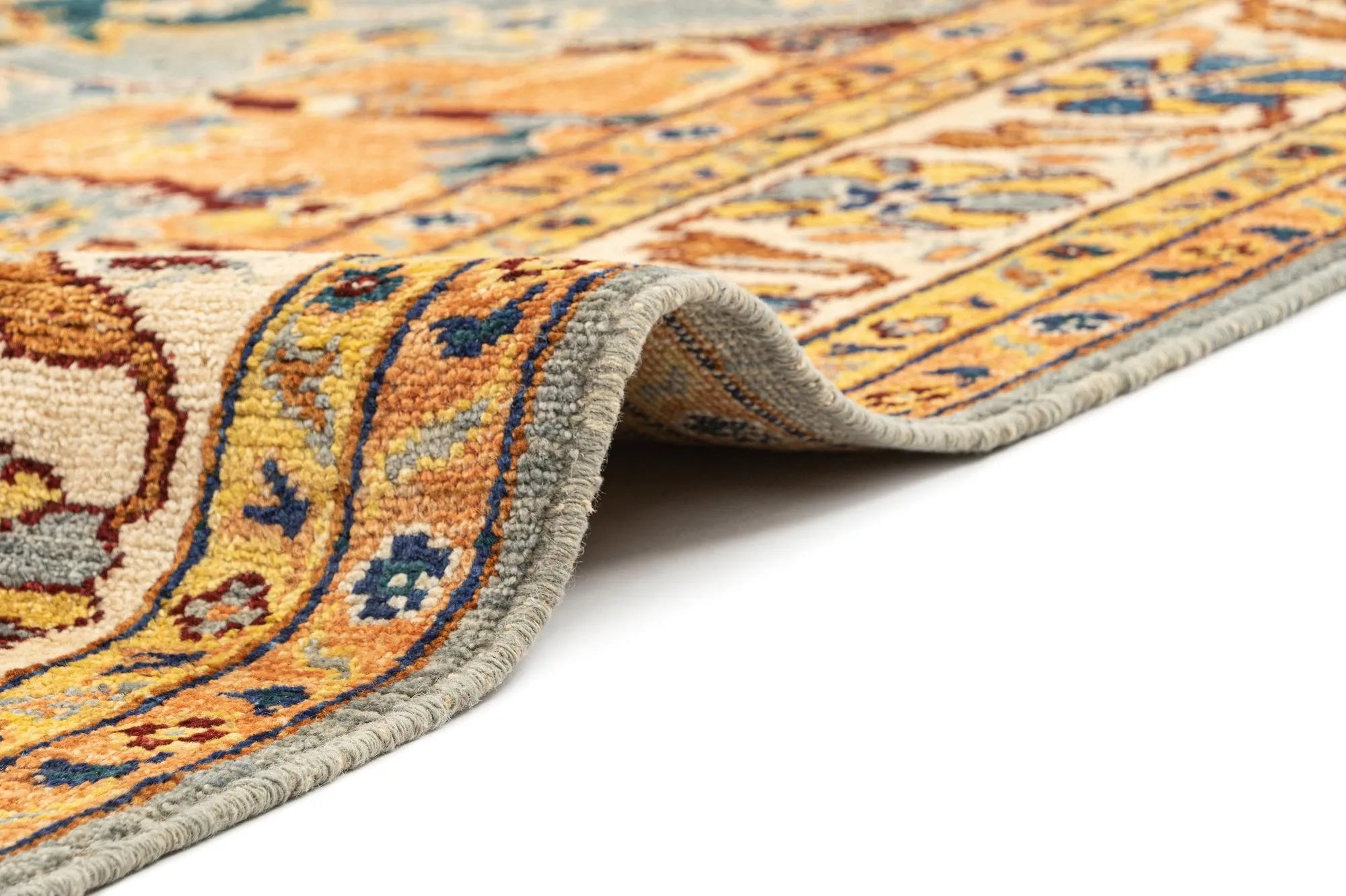 Grey & Gold Color Oushak Hand-Knotted Wool Rug