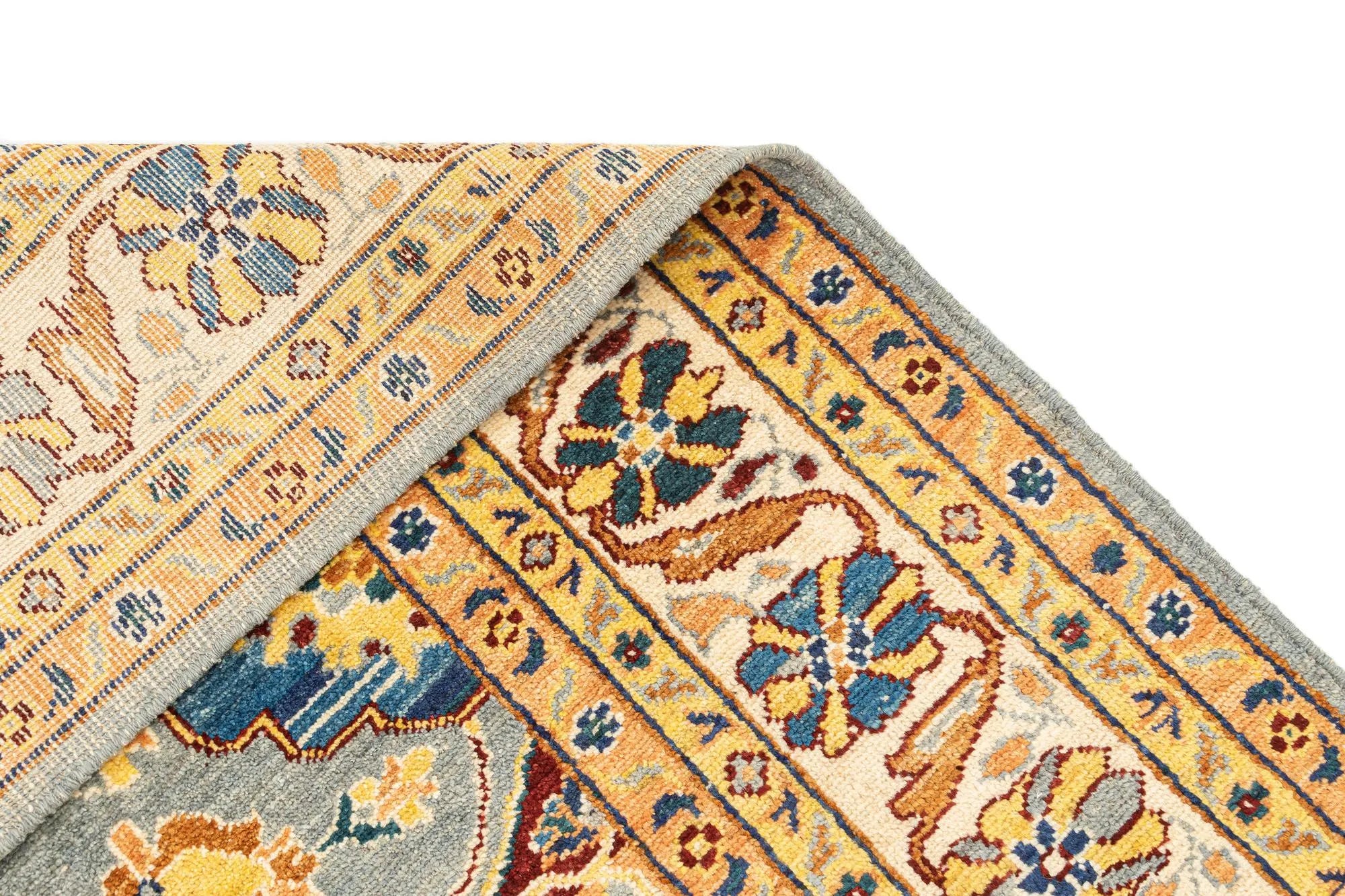 Grey & Gold Color Oushak Hand-Knotted Wool Rug
