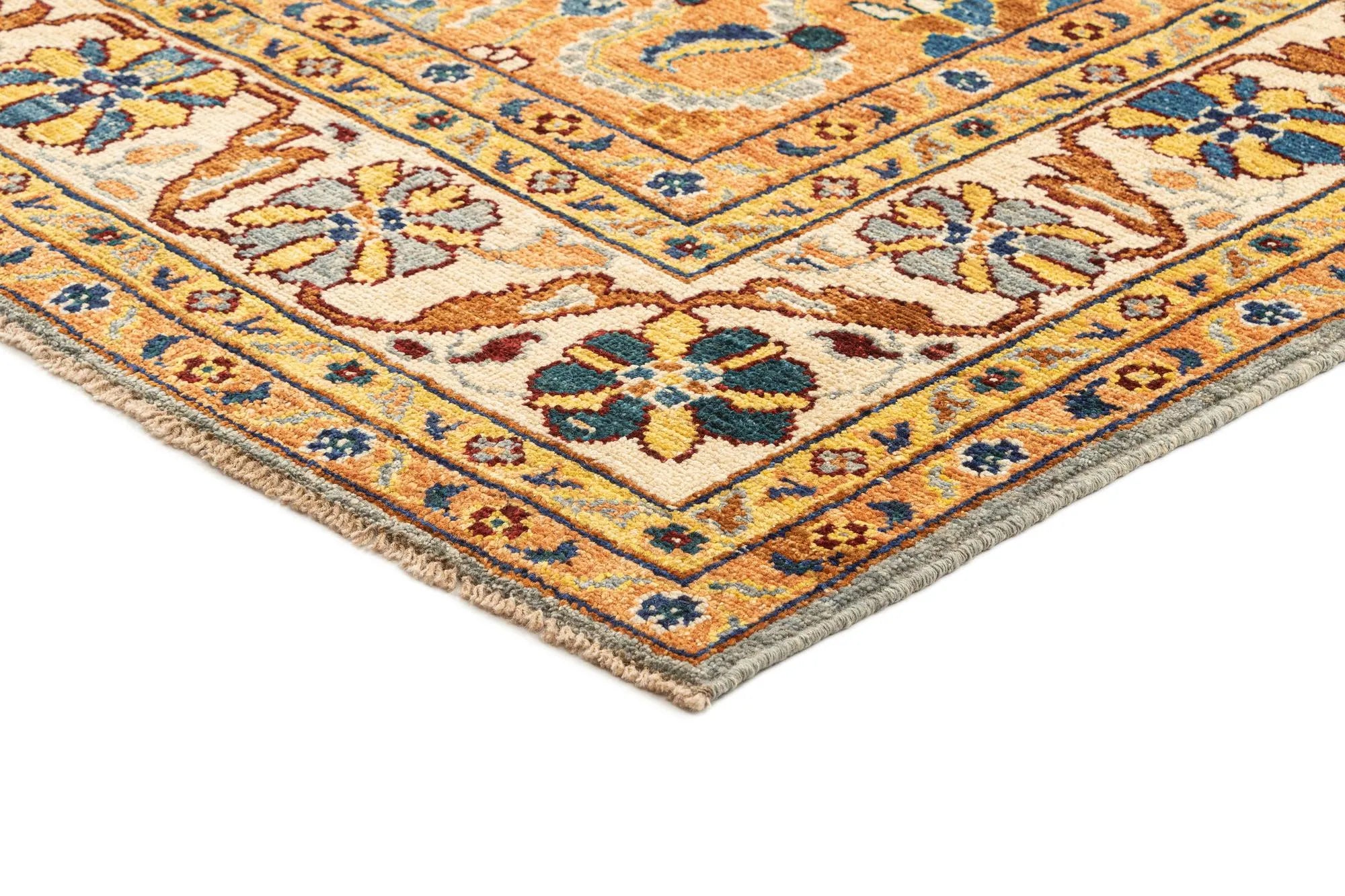 Grey & Gold Color Oushak Hand-Knotted Wool Rug
