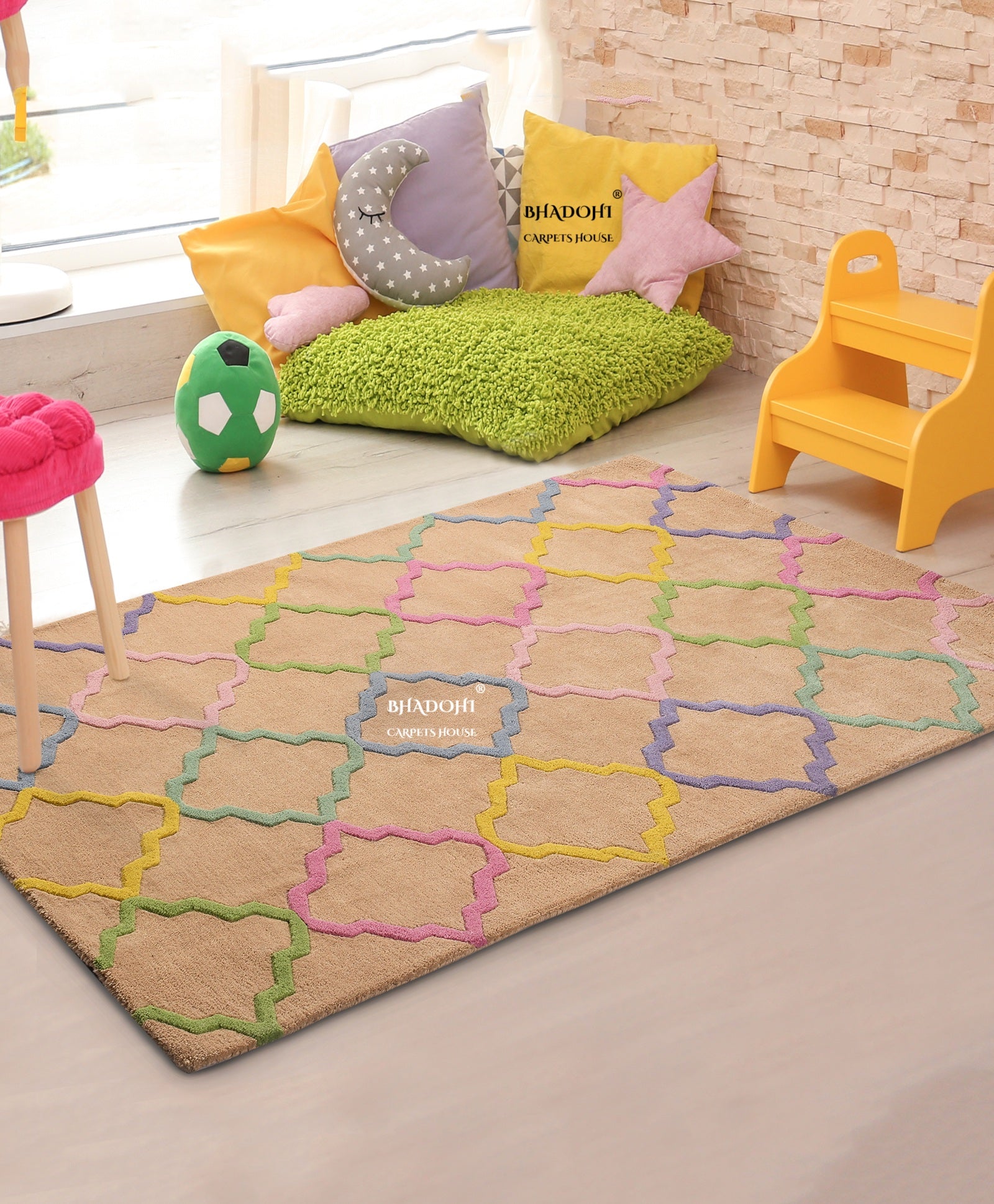 Camel Moraccan – Handmade Wool Nursery Rug, Baby Room, Kid’s Room, Playroom, Child’s Space Area Rug, Toddler Bedroom Carpets – Perfect for Children's Room Décor