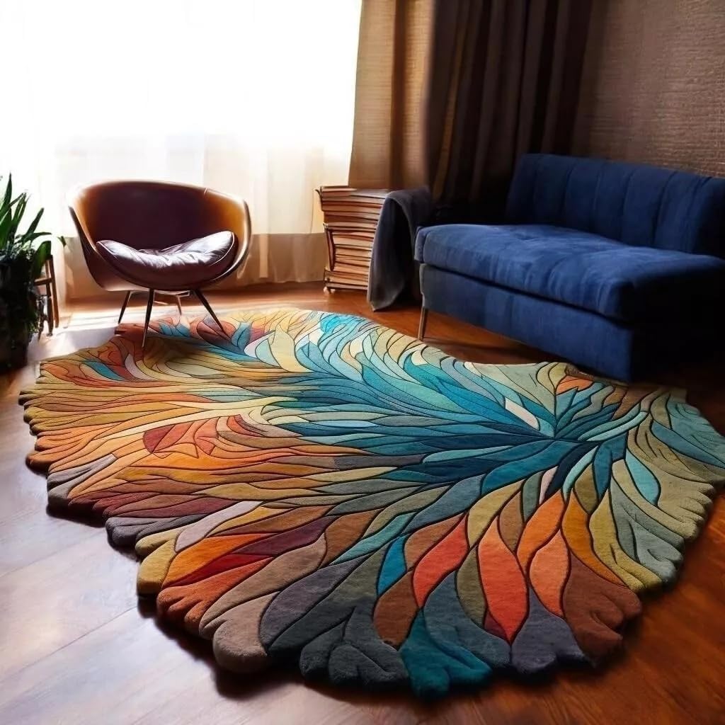 Multicolor Leaf Shaped Hand-Tufted Irregular Rug