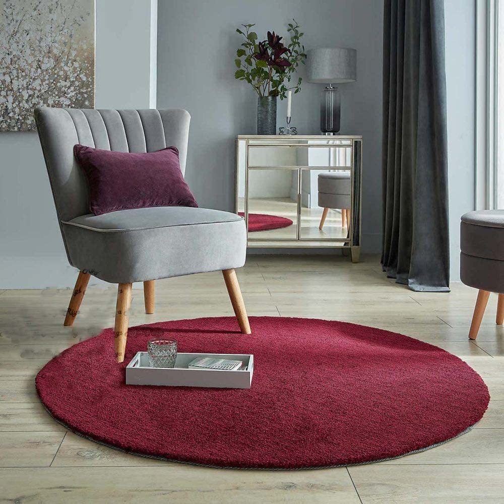 Maroon Hand Tufted Round Rug – Solid Carpet for Modern Homes