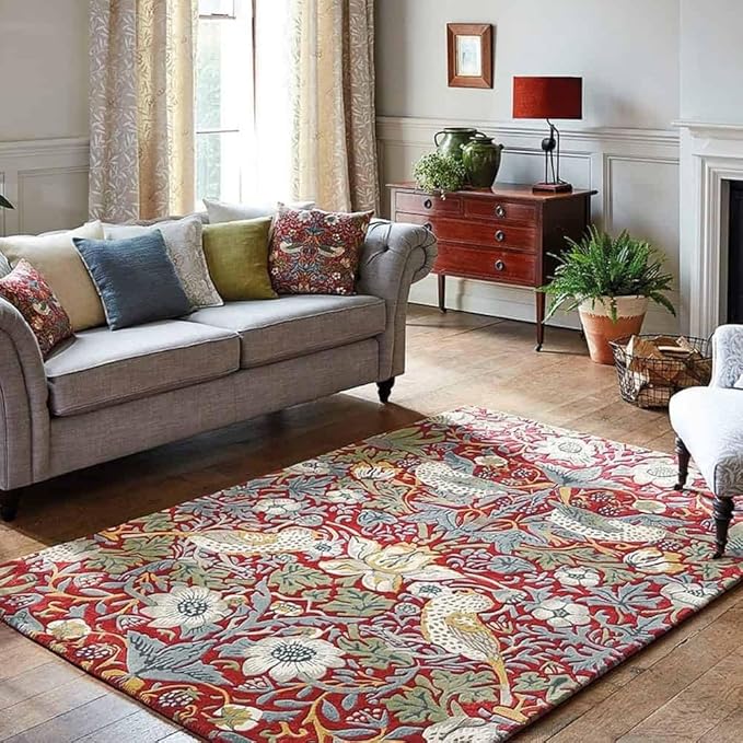 Maroon Multicolor Foliage Hand-Tufted Rug