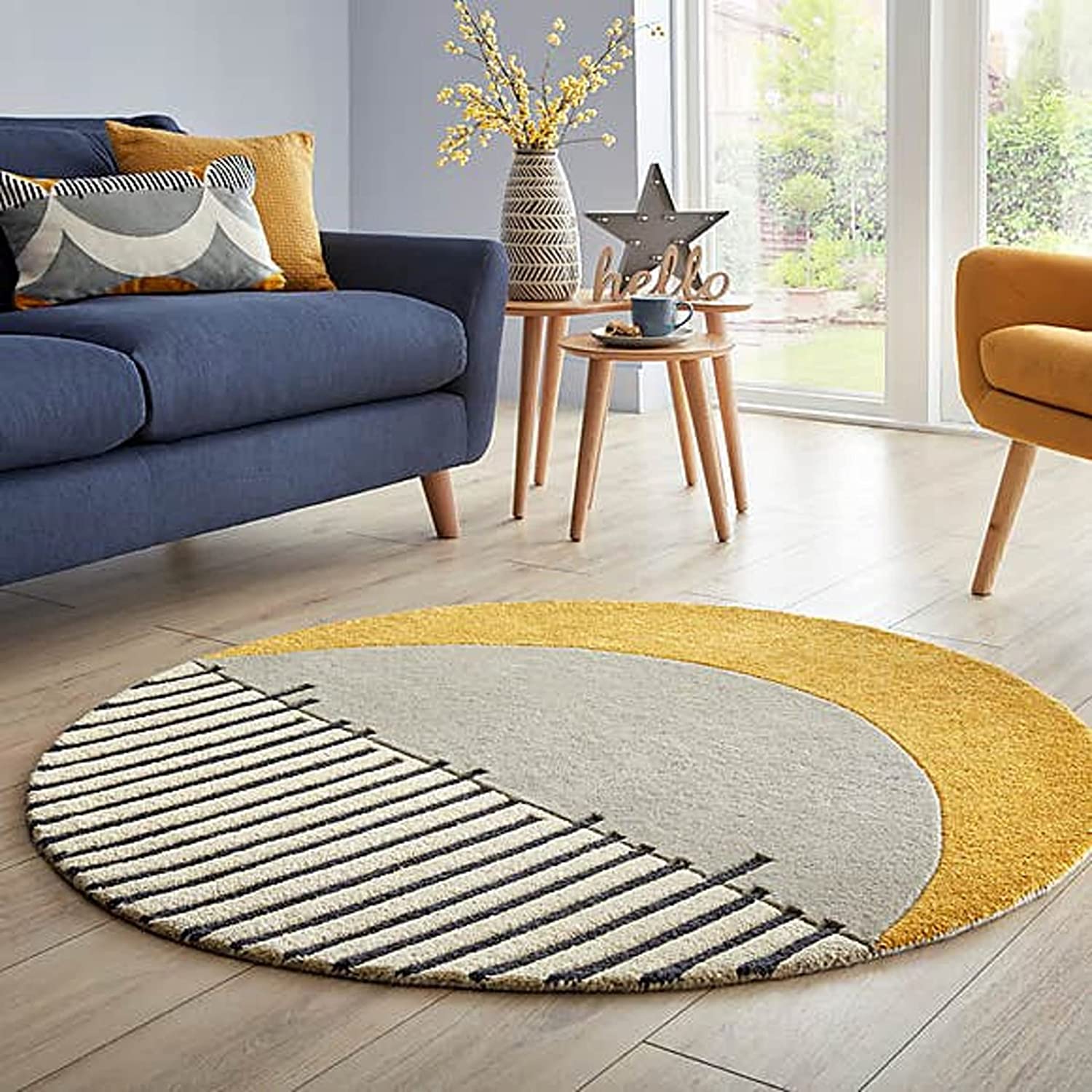 Yellow Moon Hand Tufted Round Rug