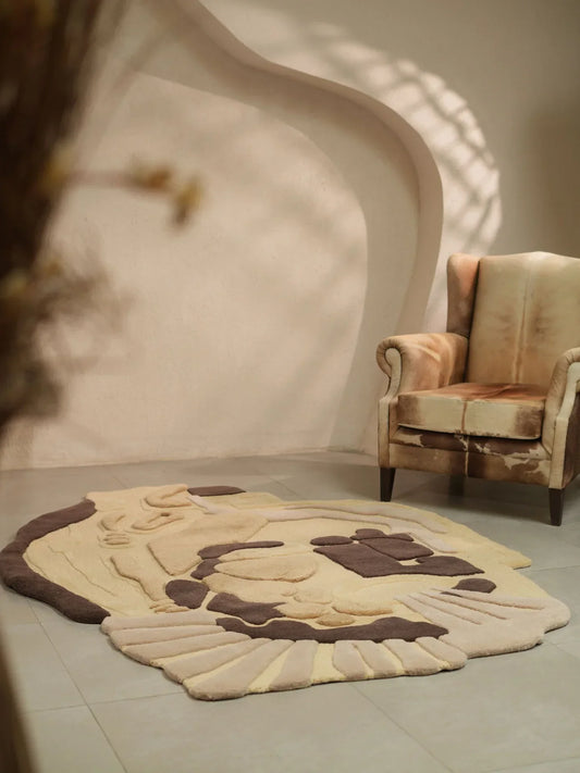 Beige & Brown Color High-Low Hand-Tufted Wool Rug