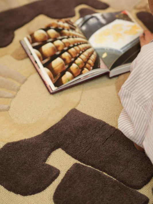 Beige & Brown Color High-Low Hand-Tufted Wool Rug