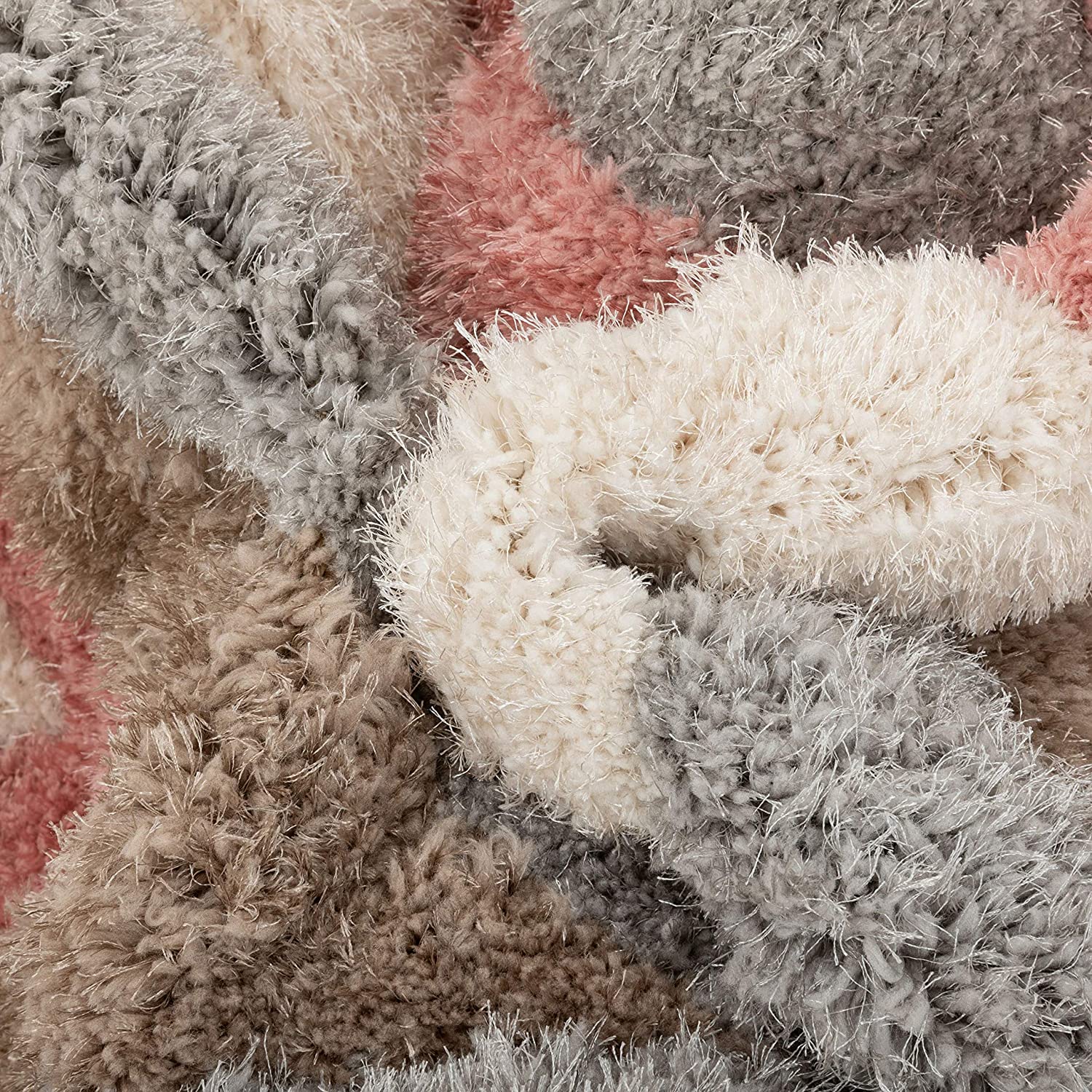 Grey & Blush Shaggy Carpet | Luxurious Handmade Microfiber Area Rug