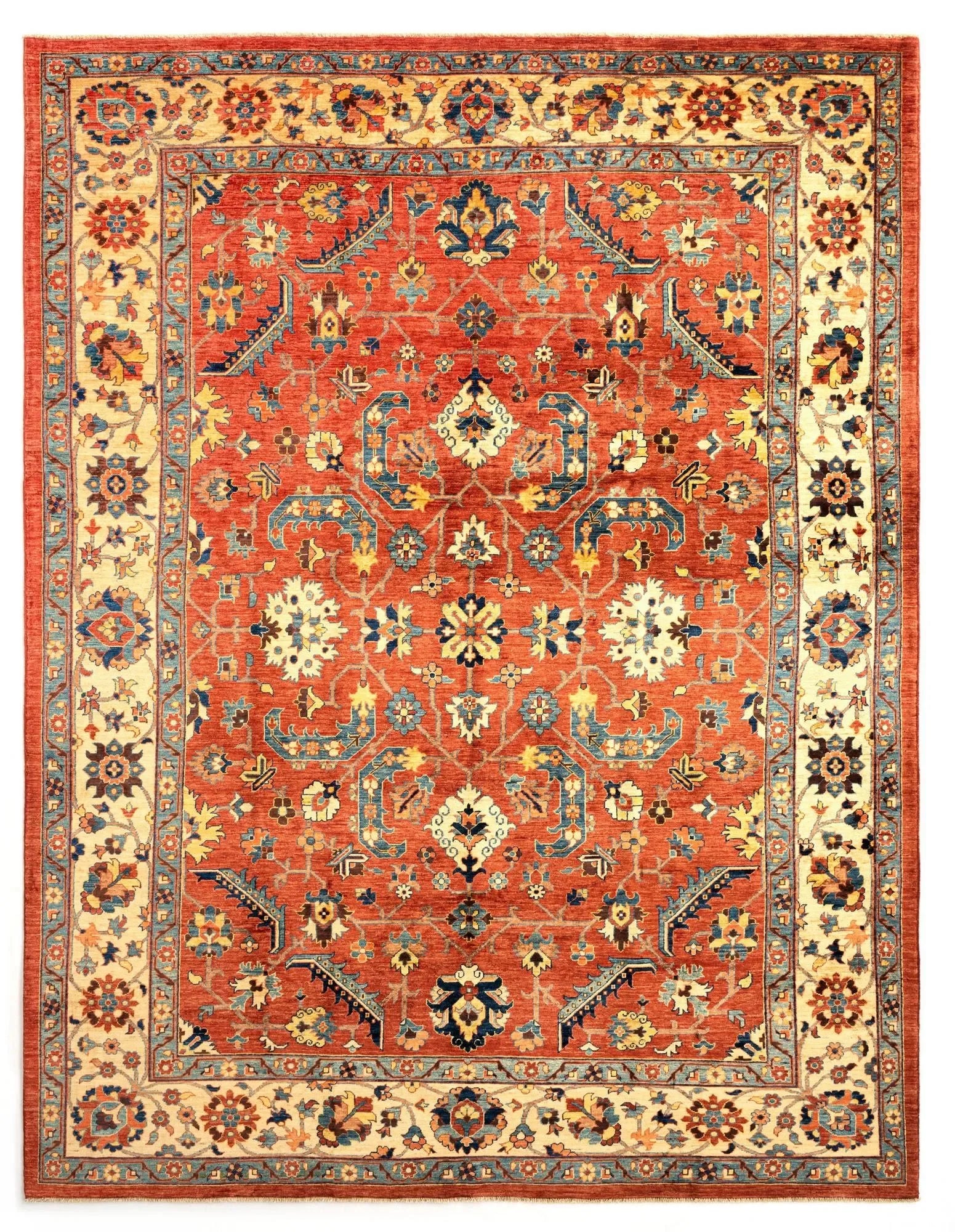 Traditional red oriental rug with intricate floral patterns, Bhadohi Carpets House design