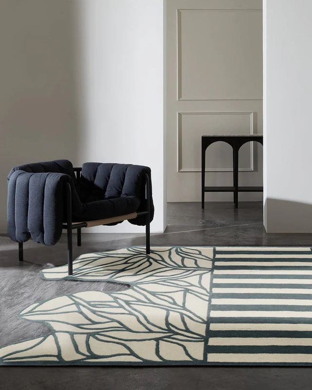 Ivory Grey Color Hand-Tufted Irregular Rug