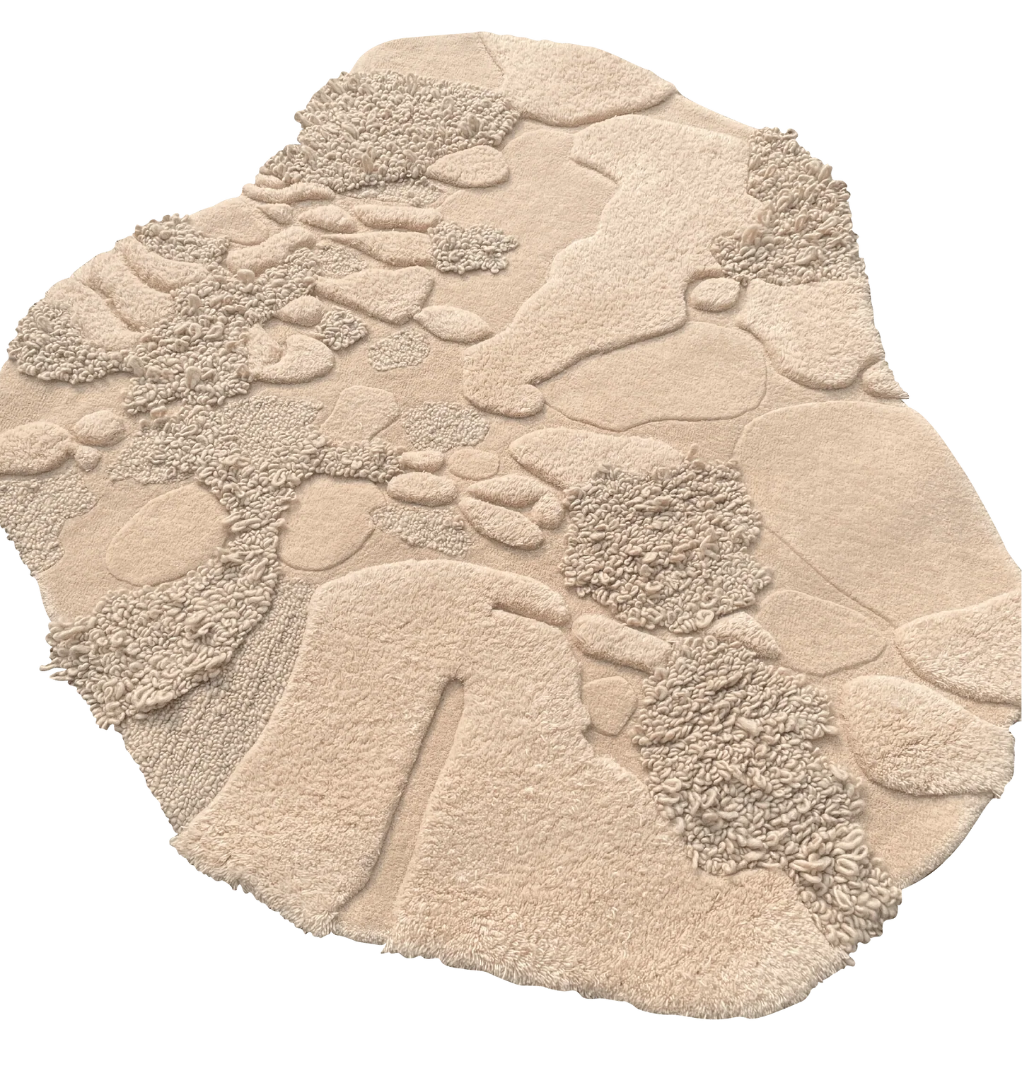Beige Color High-Low Hand-Tufted Wool Rug