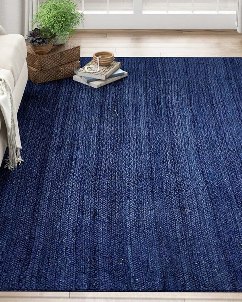 Navy Blue Color Handmade Braided Jute Carpet