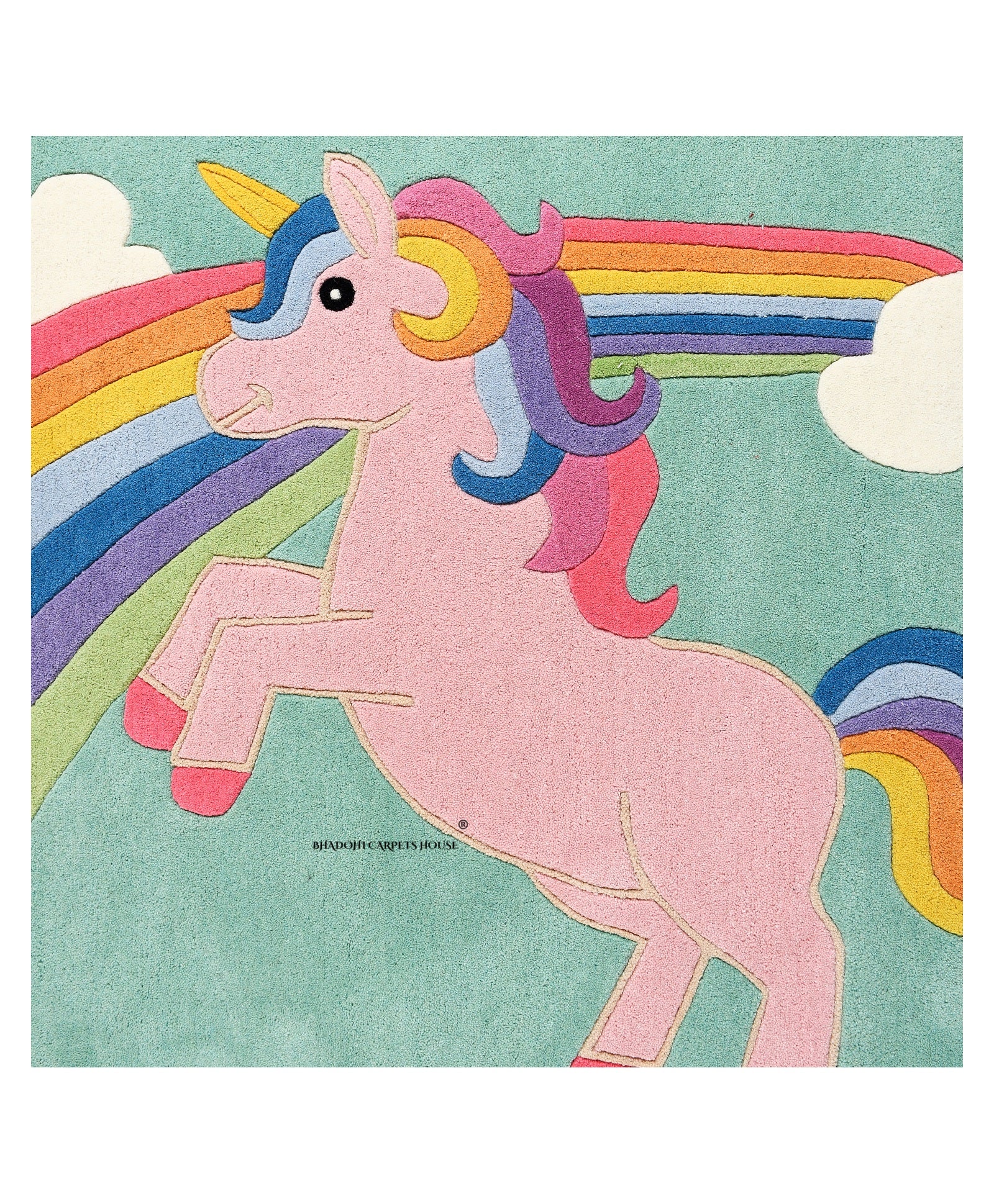 Green Unicorn – Handmade Wool Nursery Rug, Baby Room, Kid’s Room, Playroom, Child’s Space Area Rug, Toddler Bedroom Carpets – Perfect for Children's Room Décor