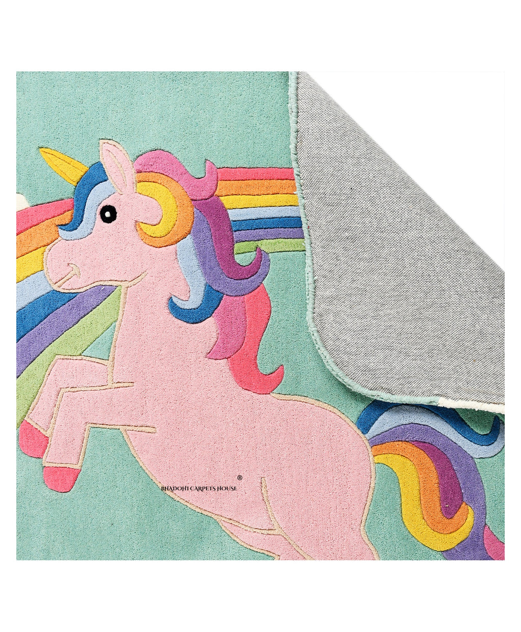 Green Unicorn – Handmade Wool Nursery Rug, Baby Room, Kid’s Room, Playroom, Child’s Space Area Rug, Toddler Bedroom Carpets – Perfect for Children's Room Décor
