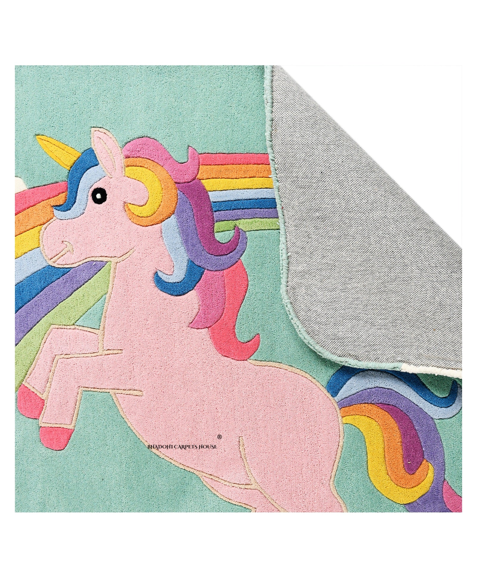 Green Unicorn – Handmade Wool Nursery Rug, Baby Room, Kid’s Room, Playroom, Child’s Space Area Rug, Toddler Bedroom Carpets – Perfect for Children's Room Décor