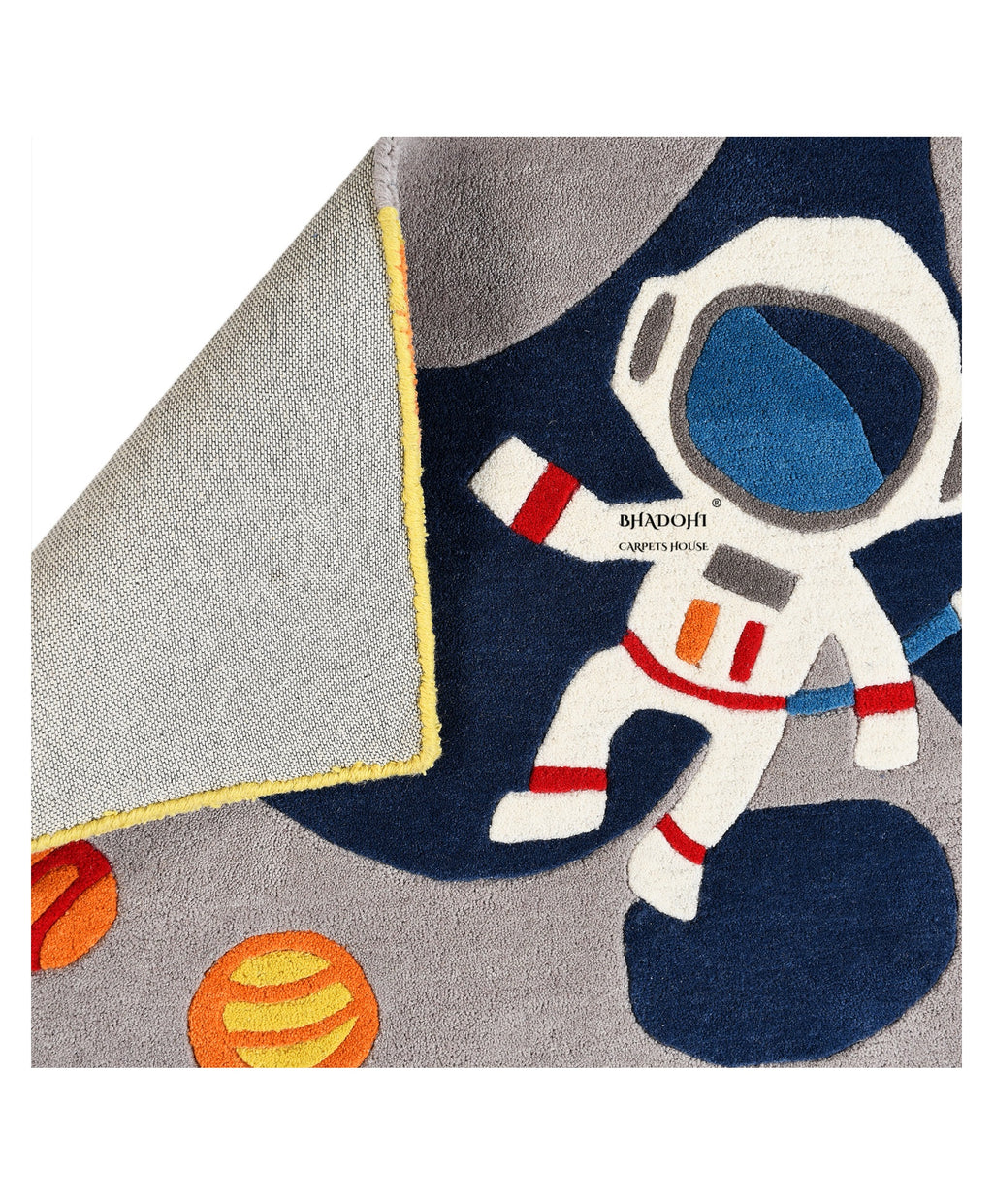 Blue Spaceship – Handmade Wool Nursery Rug, Baby Room, Kid’s Room, Playroom, Child’s Space Area Rug, Toddler Bedroom Carpets – Perfect for Children's Room Décor