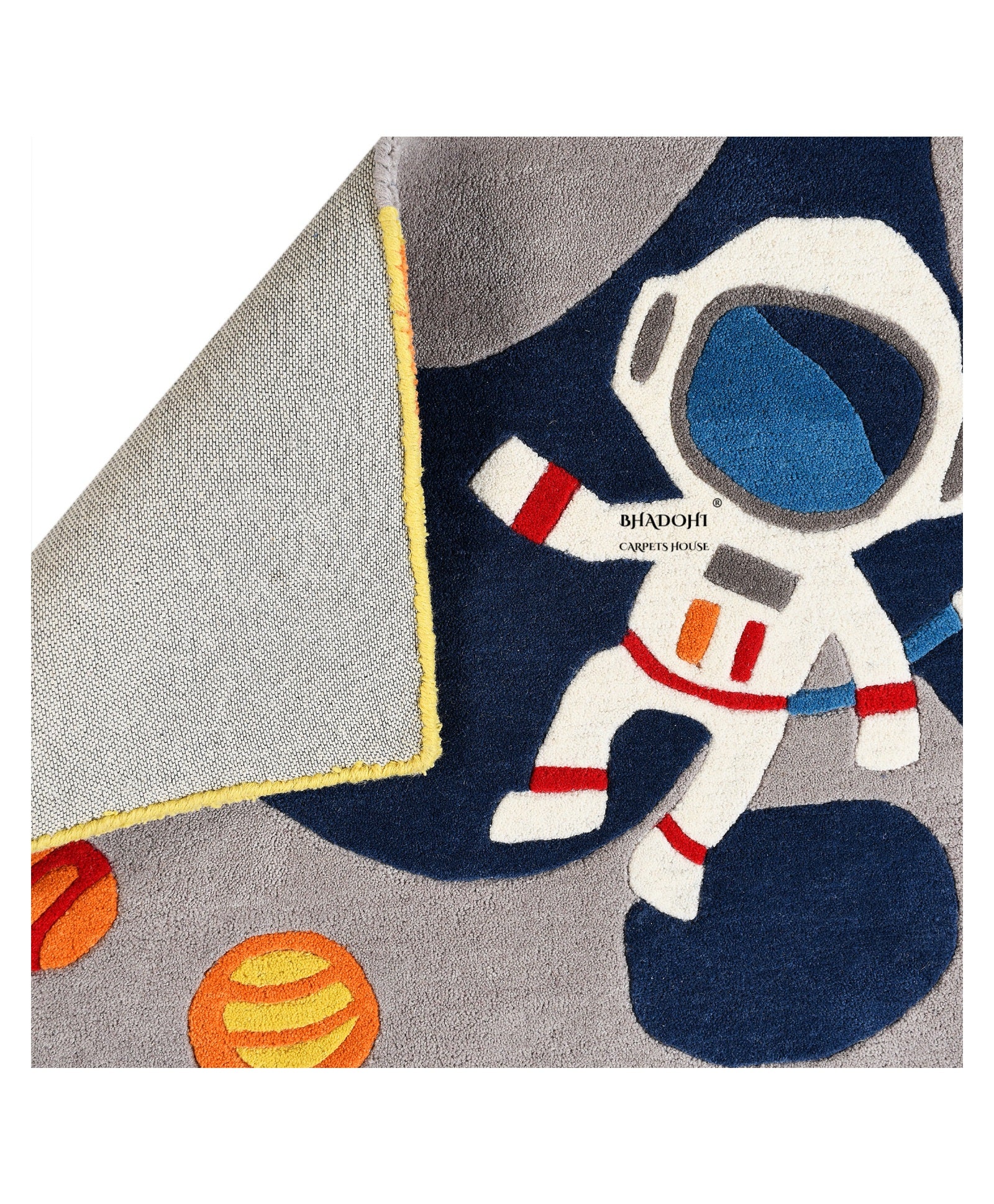 Blue Spaceship – Handmade Wool Nursery Rug, Baby Room, Kid’s Room, Playroom, Child’s Space Area Rug, Toddler Bedroom Carpets – Perfect for Children's Room Décor