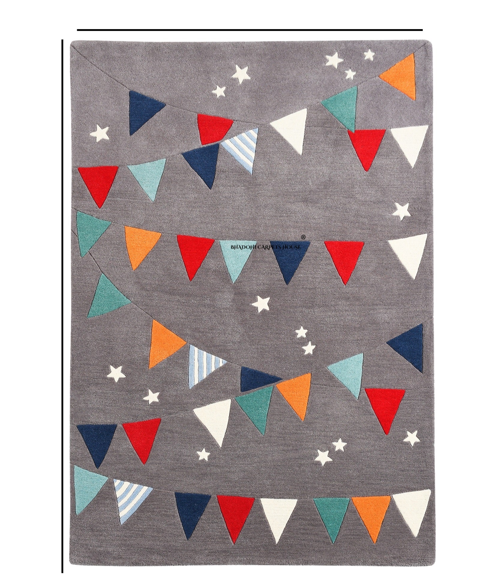 Grey Flags – Handmade Wool Nursery Rug, Baby Room, Kid’s Room, Playroom, Child’s Space Area Rug, Toddler Bedroom Carpets – Perfect for Children's Room Décor