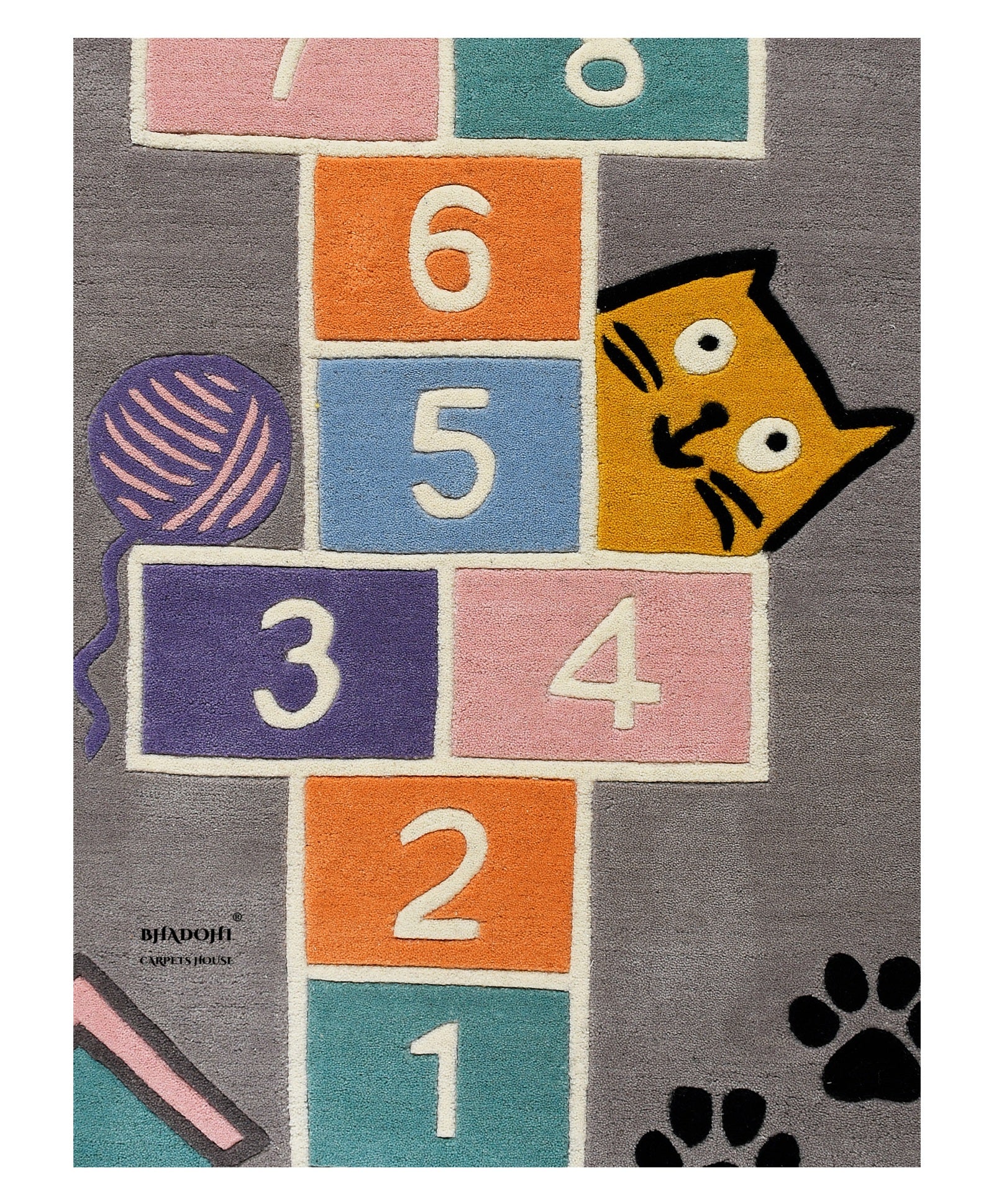 Grey Hopscotch – Handmade Wool Nursery Rug, Baby Room, Kid’s Room, Playroom, Child’s Space Area Rug, Toddler Bedroom Carpets – Perfect for Children's Room Décor