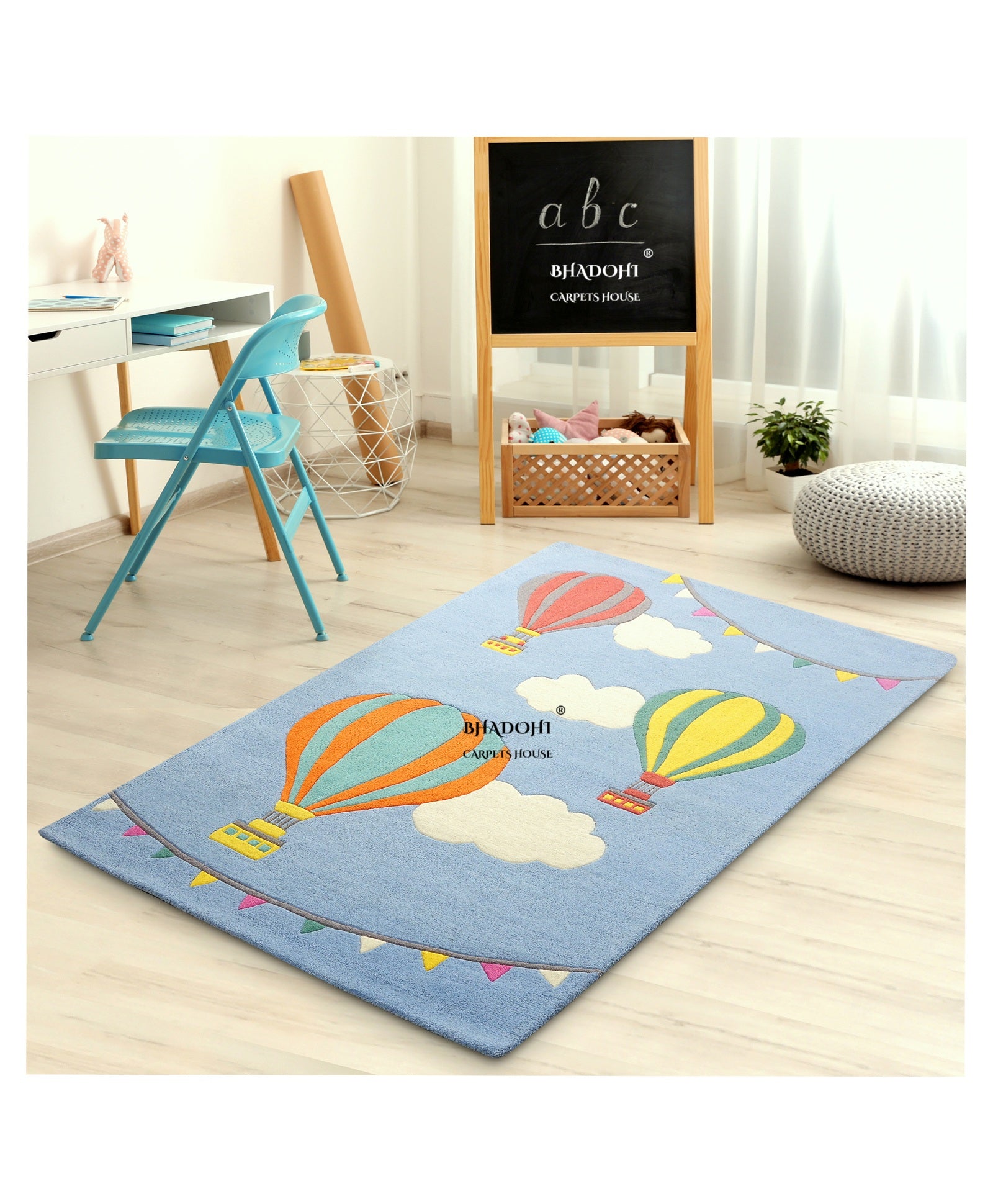 Blue Parachut – Handmade Wool Nursery Rug, Baby Room, Kid’s Room, Playroom, Child’s Space Area Rug, Toddler Bedroom Carpets – Perfect for Children's Room Décor