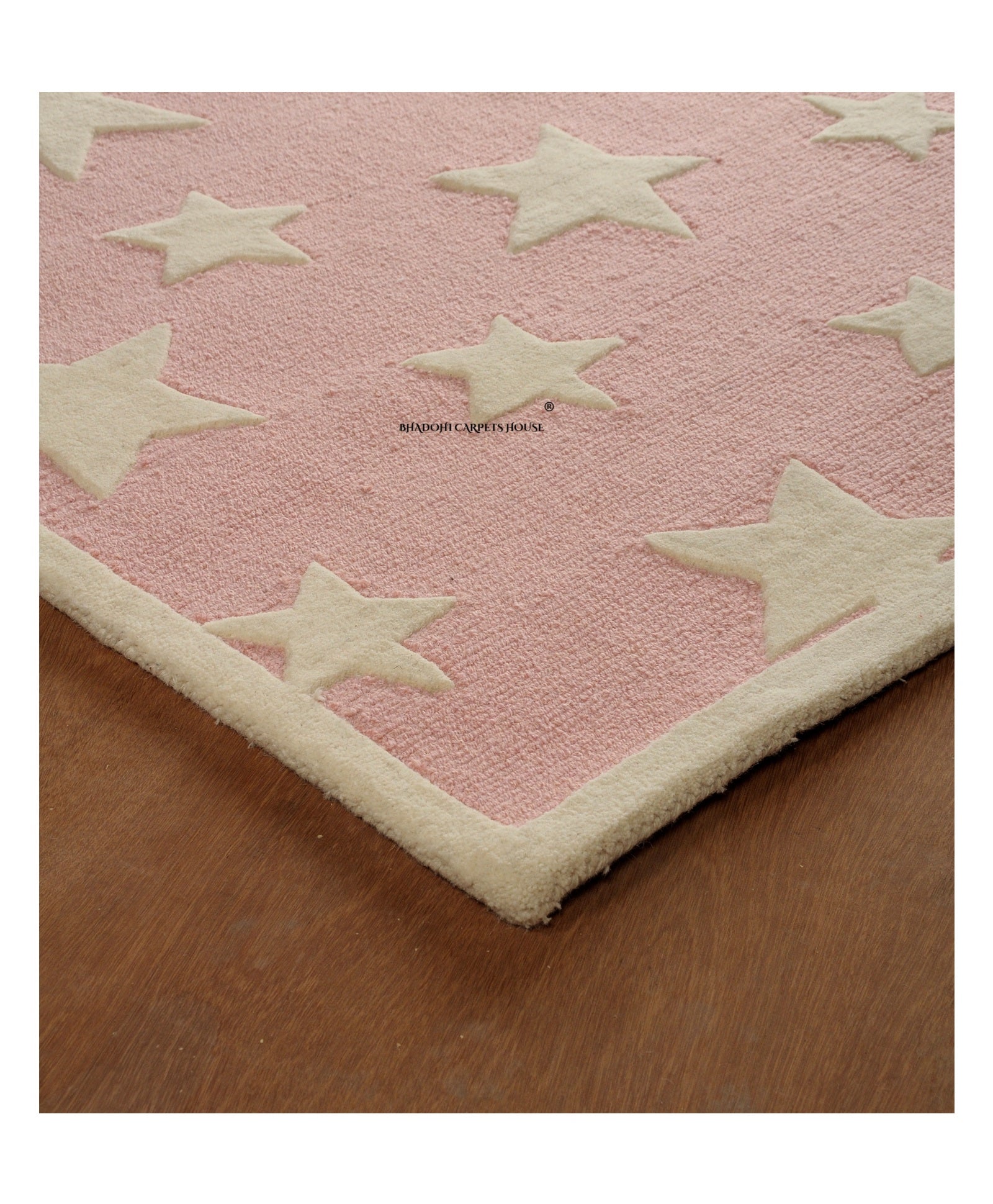 Pink Stars – Handmade Wool Nursery Rug, Baby Room, Kid’s Room, Playroom, Child’s Space Area Rug, Toddler Bedroom Carpets – Perfect for Children's Room Décor