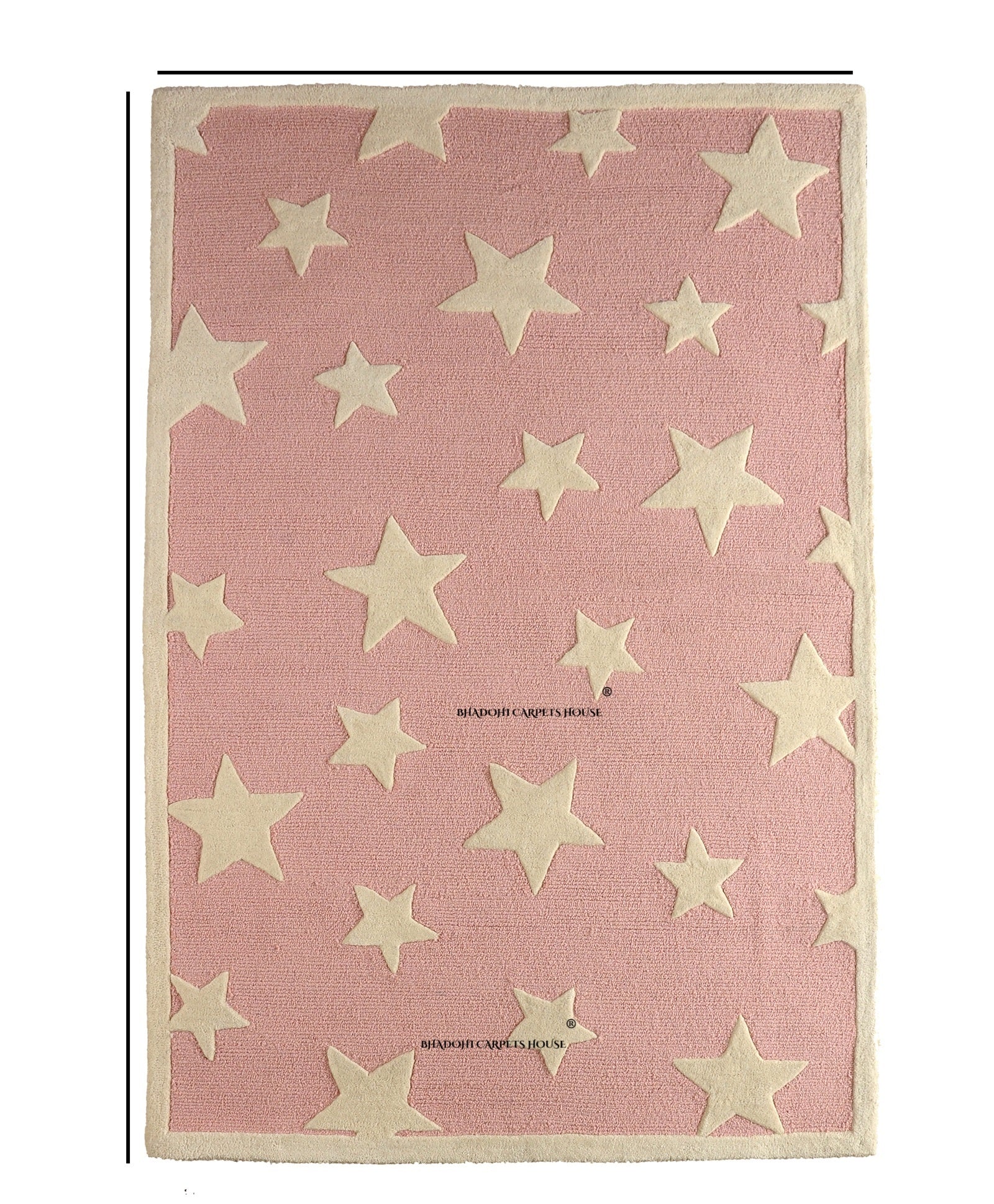 Pink Stars – Handmade Wool Nursery Rug, Baby Room, Kid’s Room, Playroom, Child’s Space Area Rug, Toddler Bedroom Carpets – Perfect for Children's Room Décor