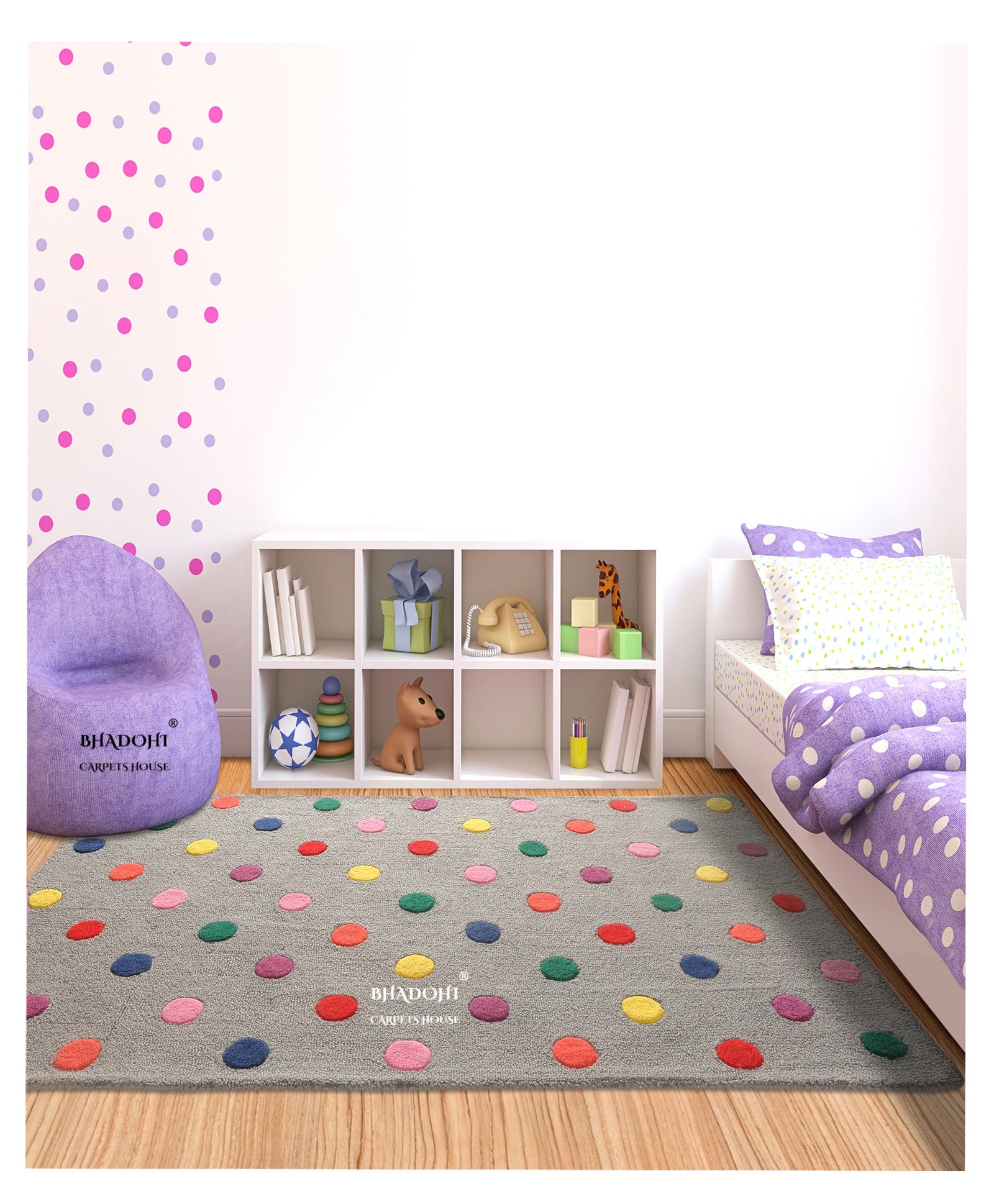 Grey Dots – Handmade Wool Nursery Rug, Baby Room, Kid’s Room, Playroom, Child’s Space Area Rug, Toddler Bedroom Carpets – Perfect for Children's Room Décor