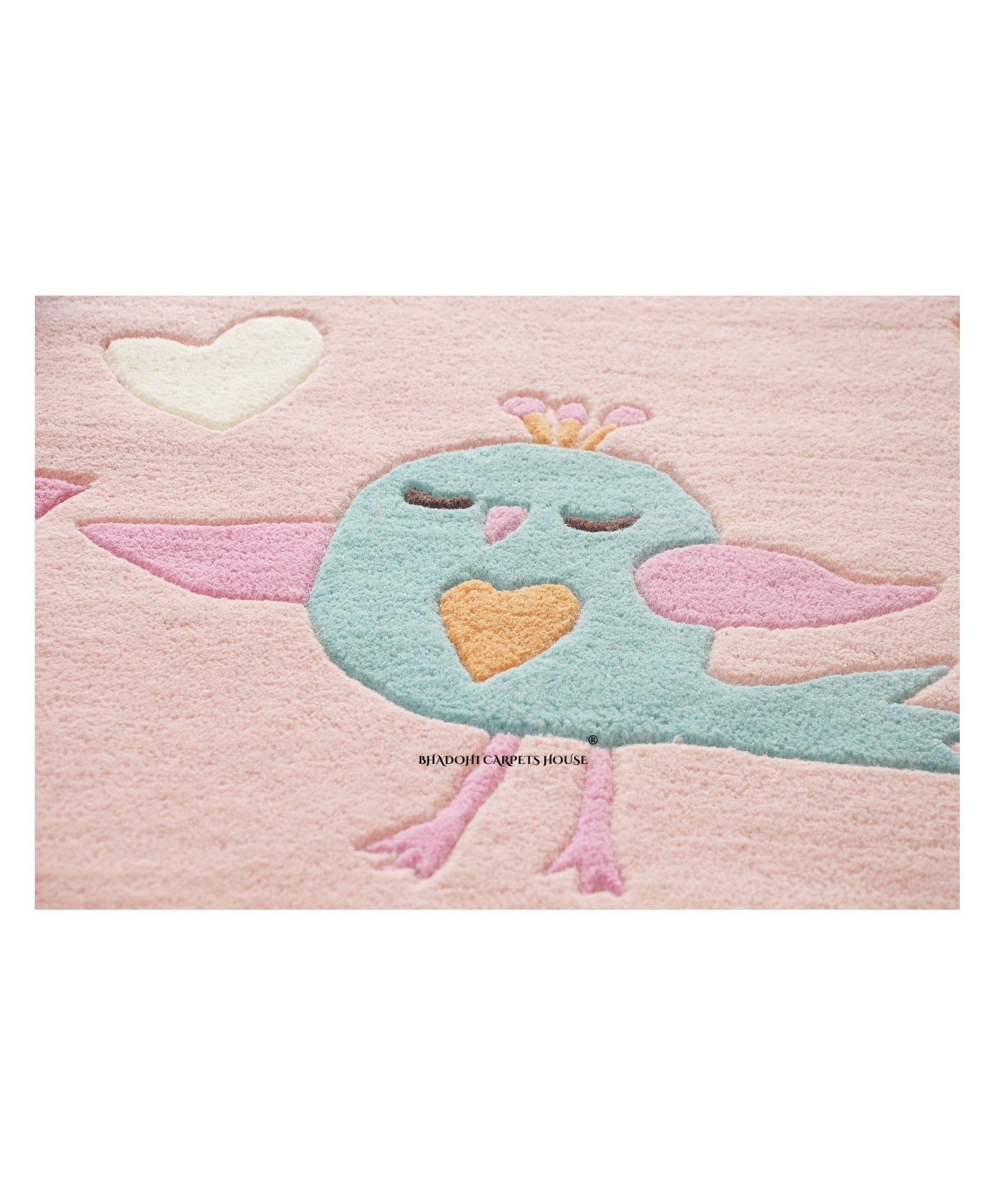 Pink Bird Motif – Handmade Wool Nursery Rug, Baby Room, Kid’s Room, Playroom, Child’s Space Area Rug, Toddler Bedroom Carpets – Perfect for Children's Room Décor