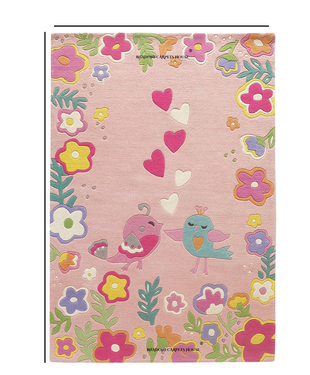 Pink Bird Motif – Handmade Wool Nursery Rug, Baby Room, Kid’s Room, Playroom, Child’s Space Area Rug, Toddler Bedroom Carpets – Perfect for Children's Room Décor