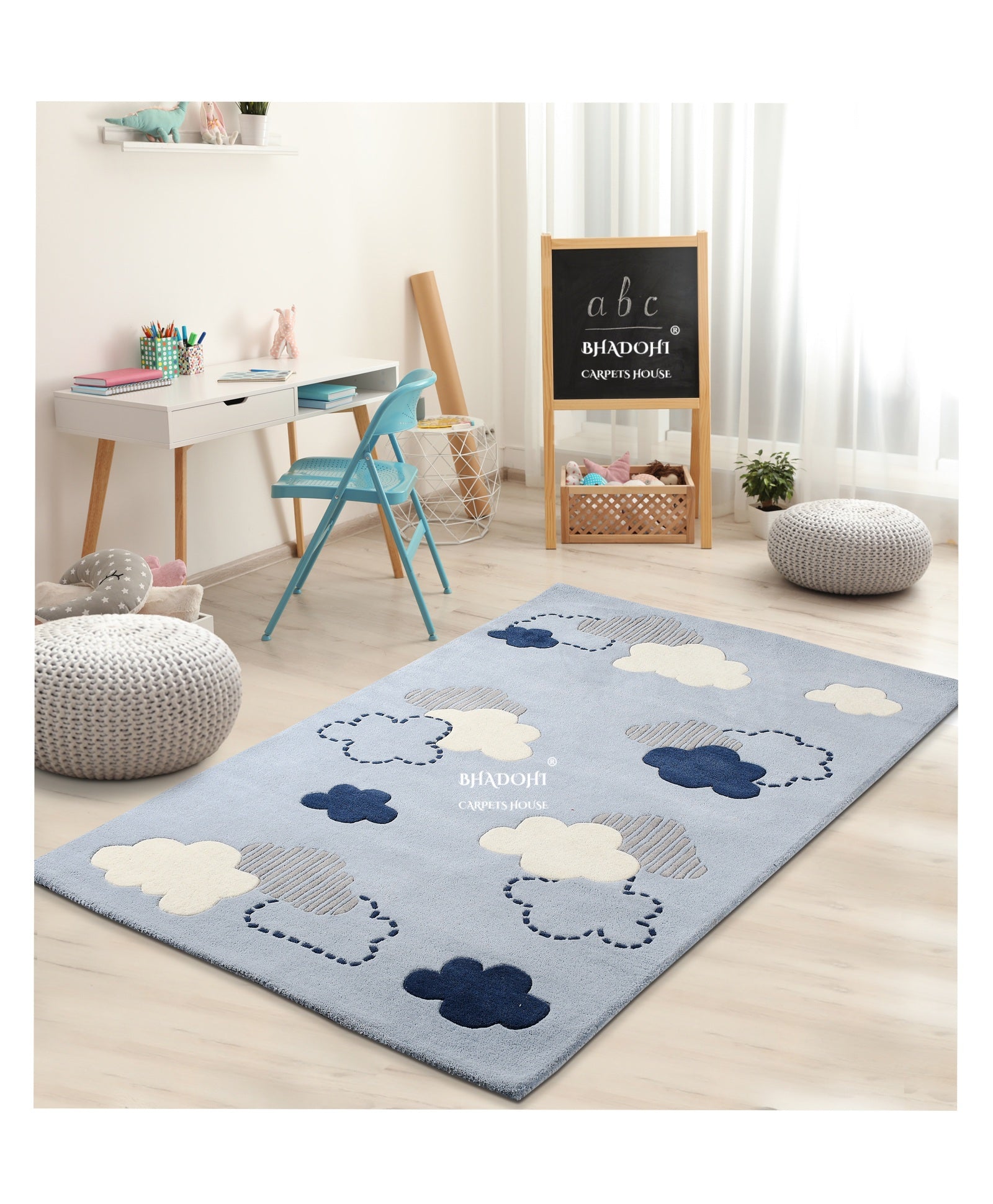 Sky Cloudscape – Handmade Wool Nursery Rug, Baby Room, Kid’s Room, Playroom, Child’s Space Area Rug, Toddler Bedroom Carpets – Perfect for Children's Room Décor