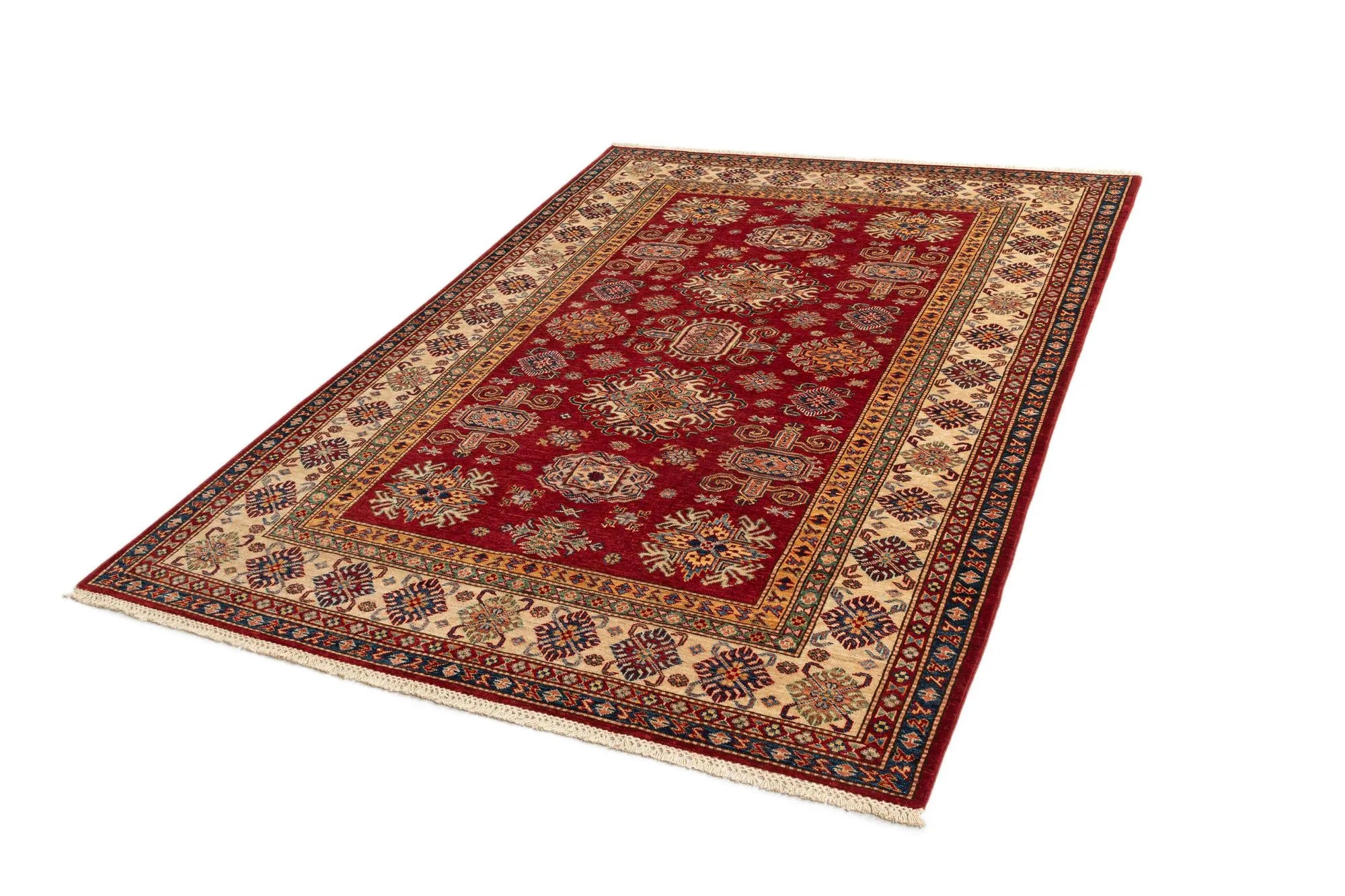 Red Color Kazak Hand-Knotted Wool Rug