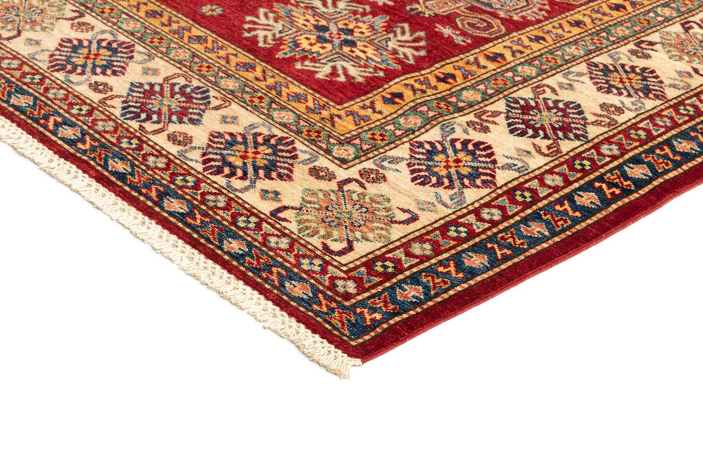 Red Color Kazak Hand-Knotted Wool Rug