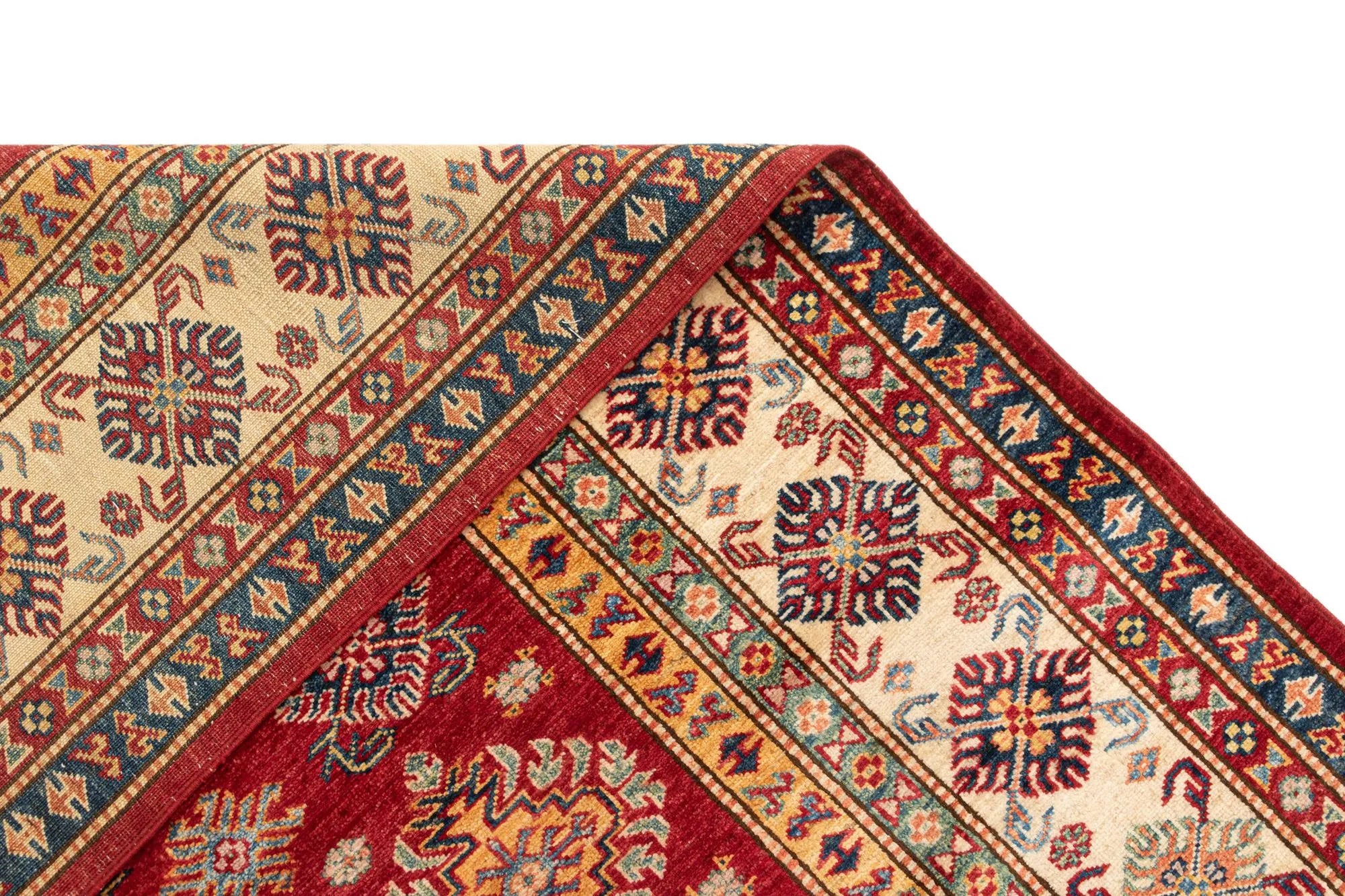Red Color Kazak Hand-Knotted Wool Rug