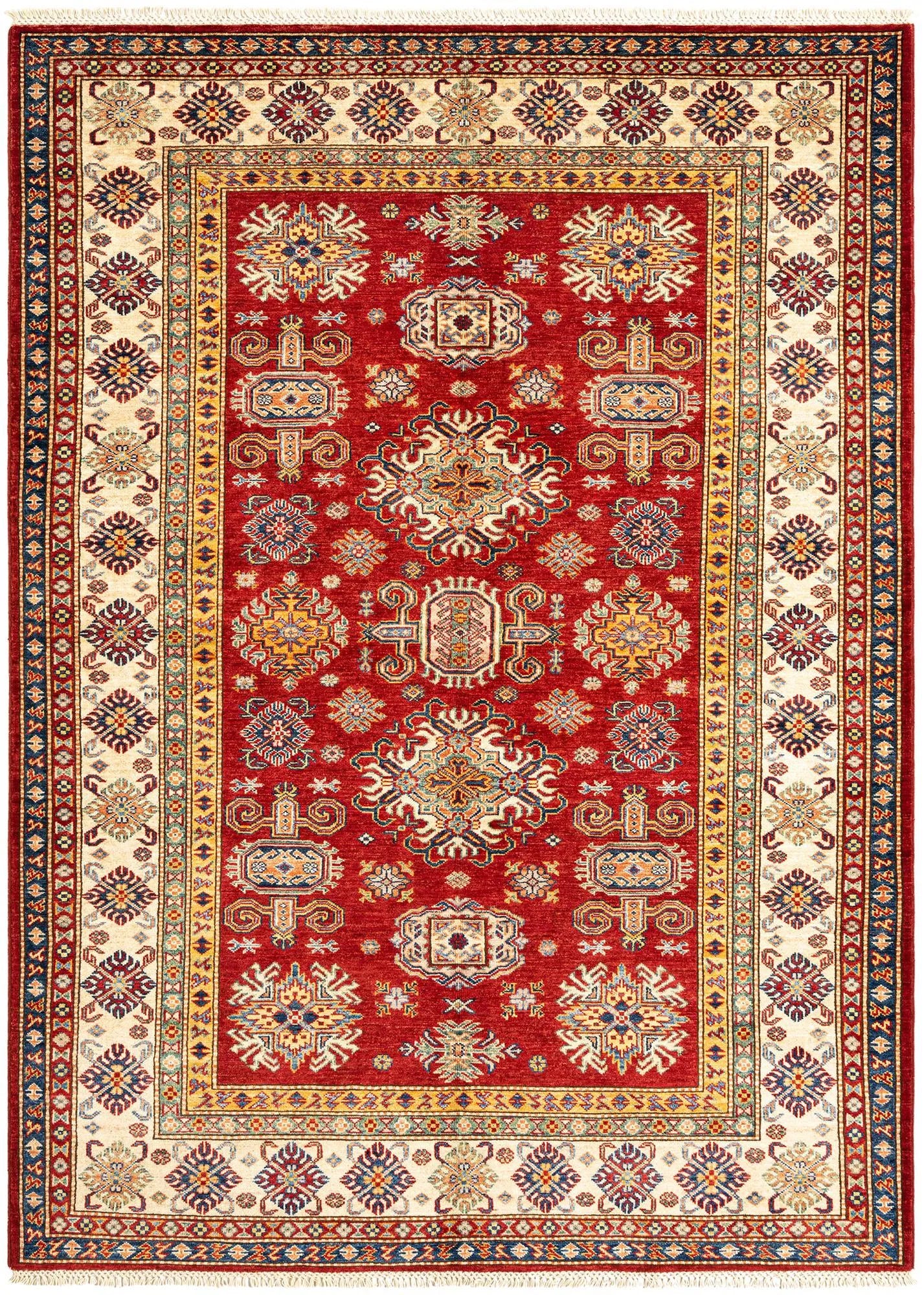 Red Color Kazak Hand-Knotted Wool Rug