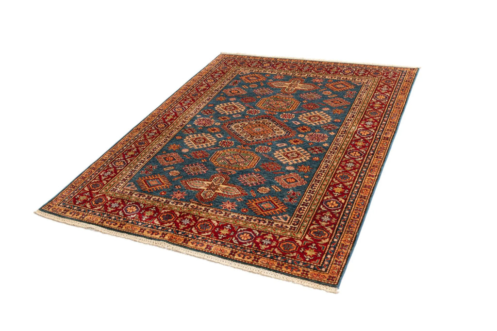 Blue Color Kazak Hand-Knotted Wool Rug