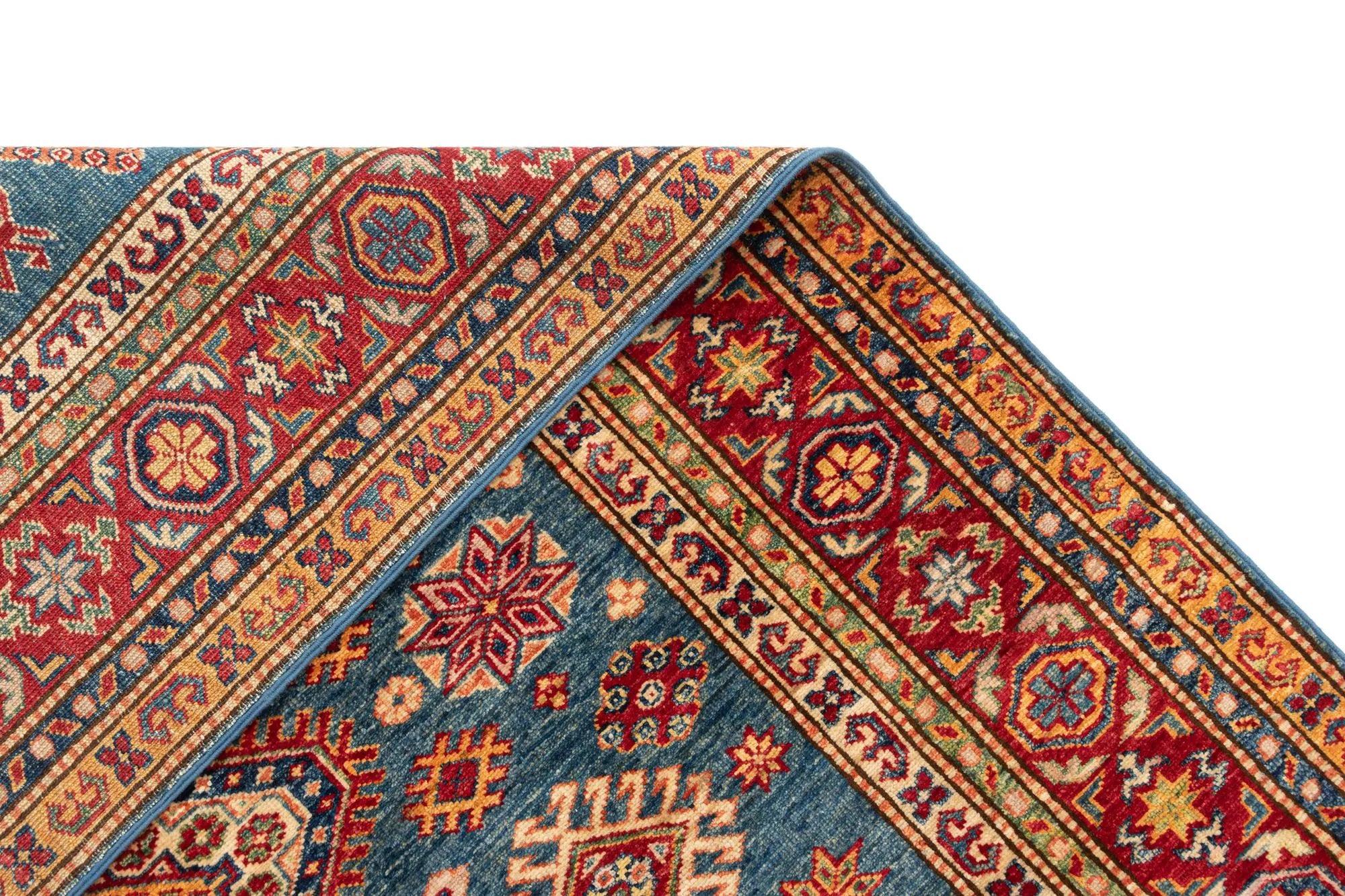 Blue Color Kazak Hand-Knotted Wool Rug