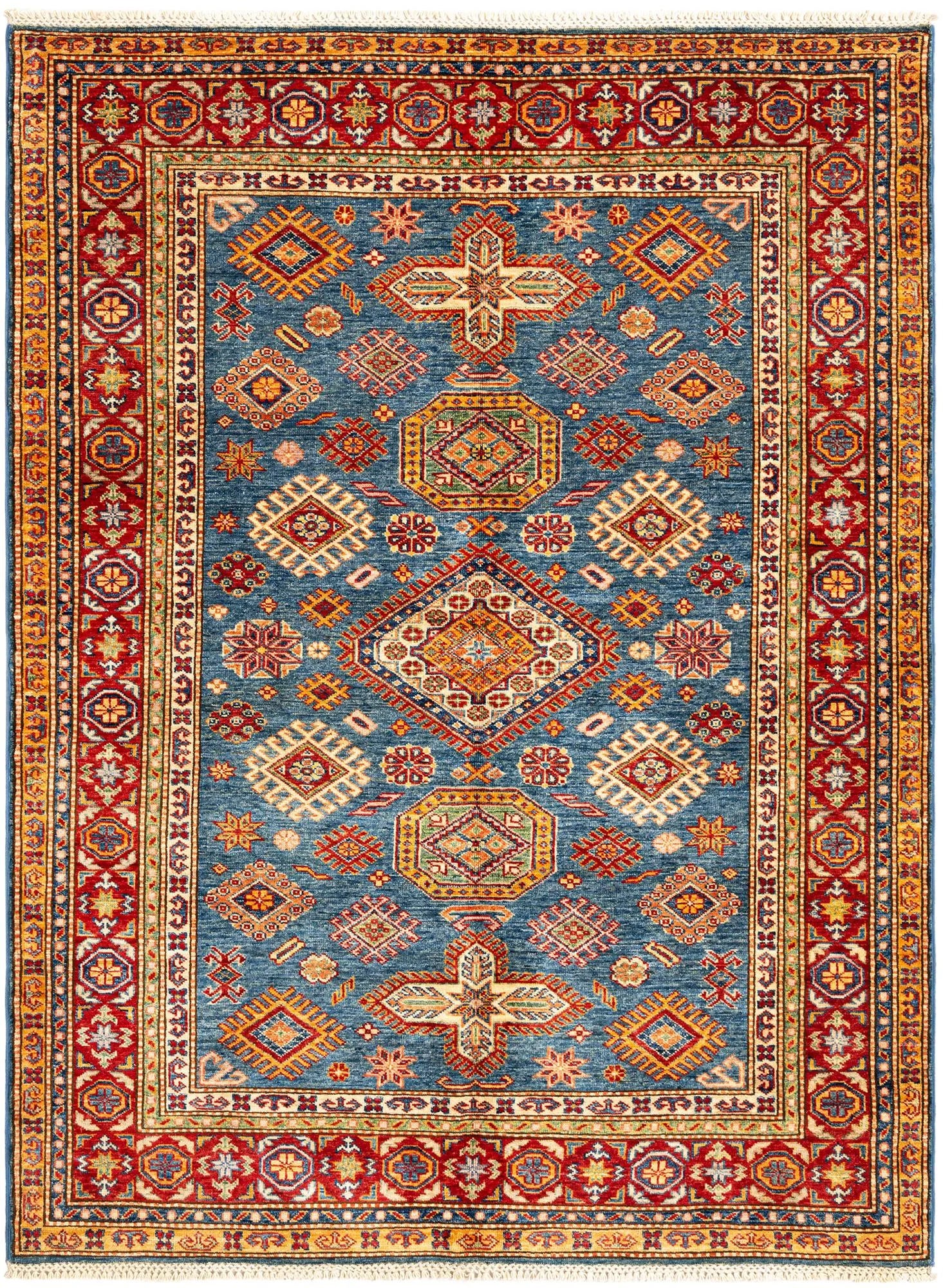Blue Color Kazak Hand-Knotted Wool Rug