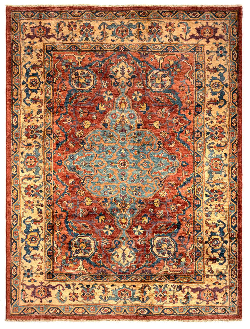 Rust Color Indo-Tabriz Hand-Knotted Wool Rug