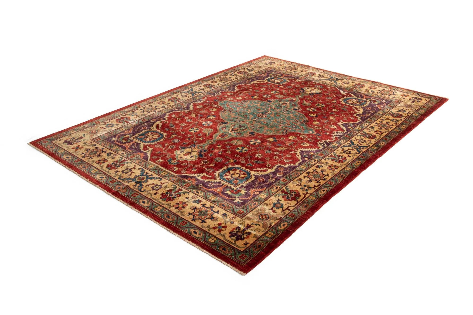 Maroon Color Indo-Tabriz Hand-Knotted Wool Rug