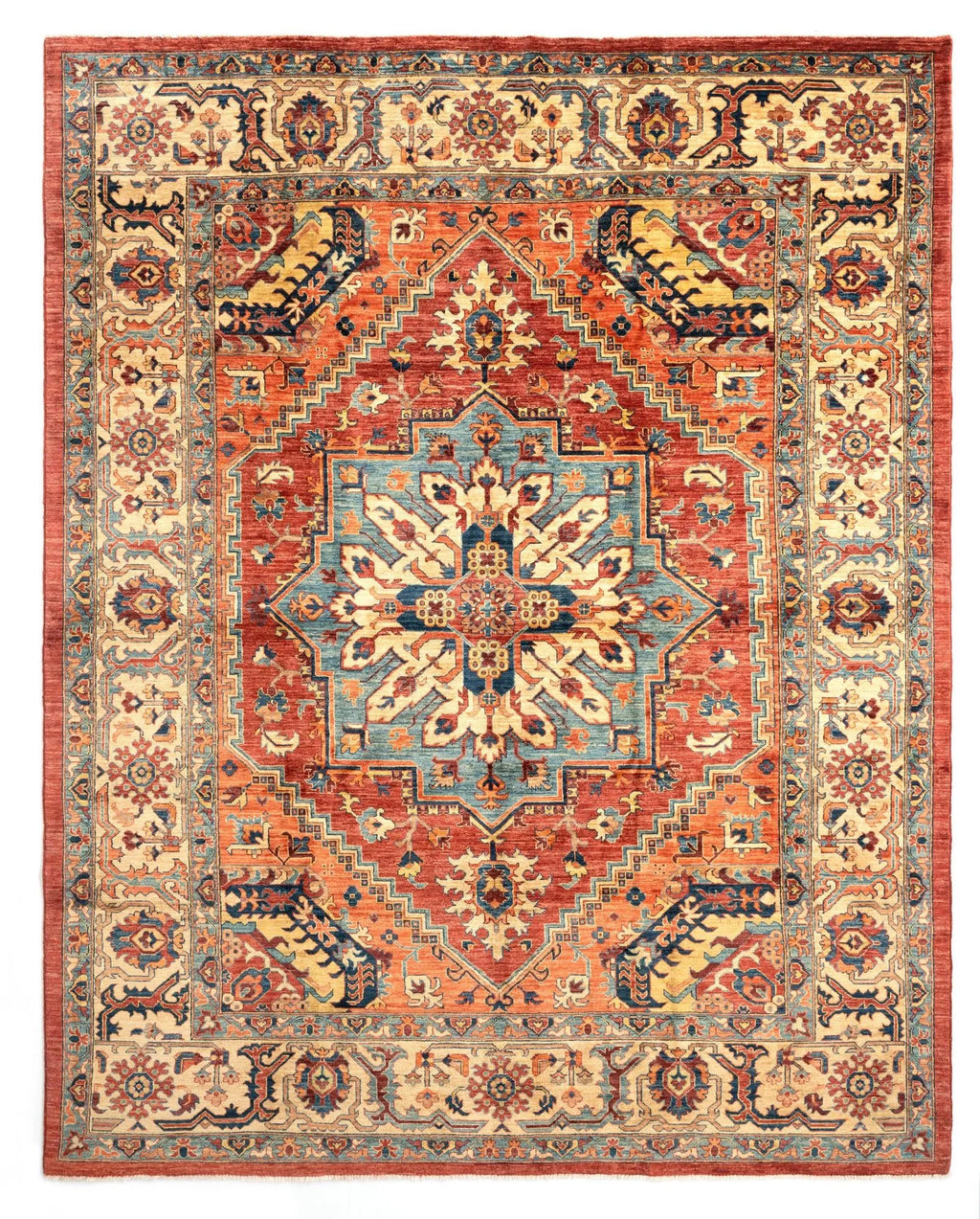 Rust Color Indo-Tabriz Hand-Knotted Wool Rug