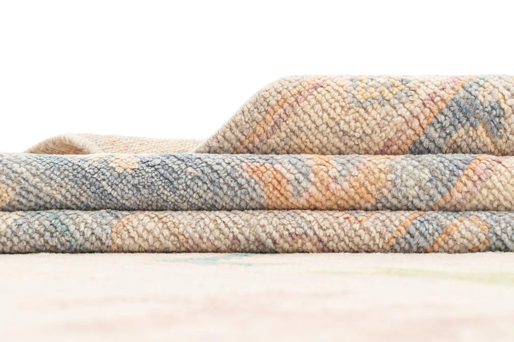 Beige Color Oushak Hand-Knotted Wool Rug