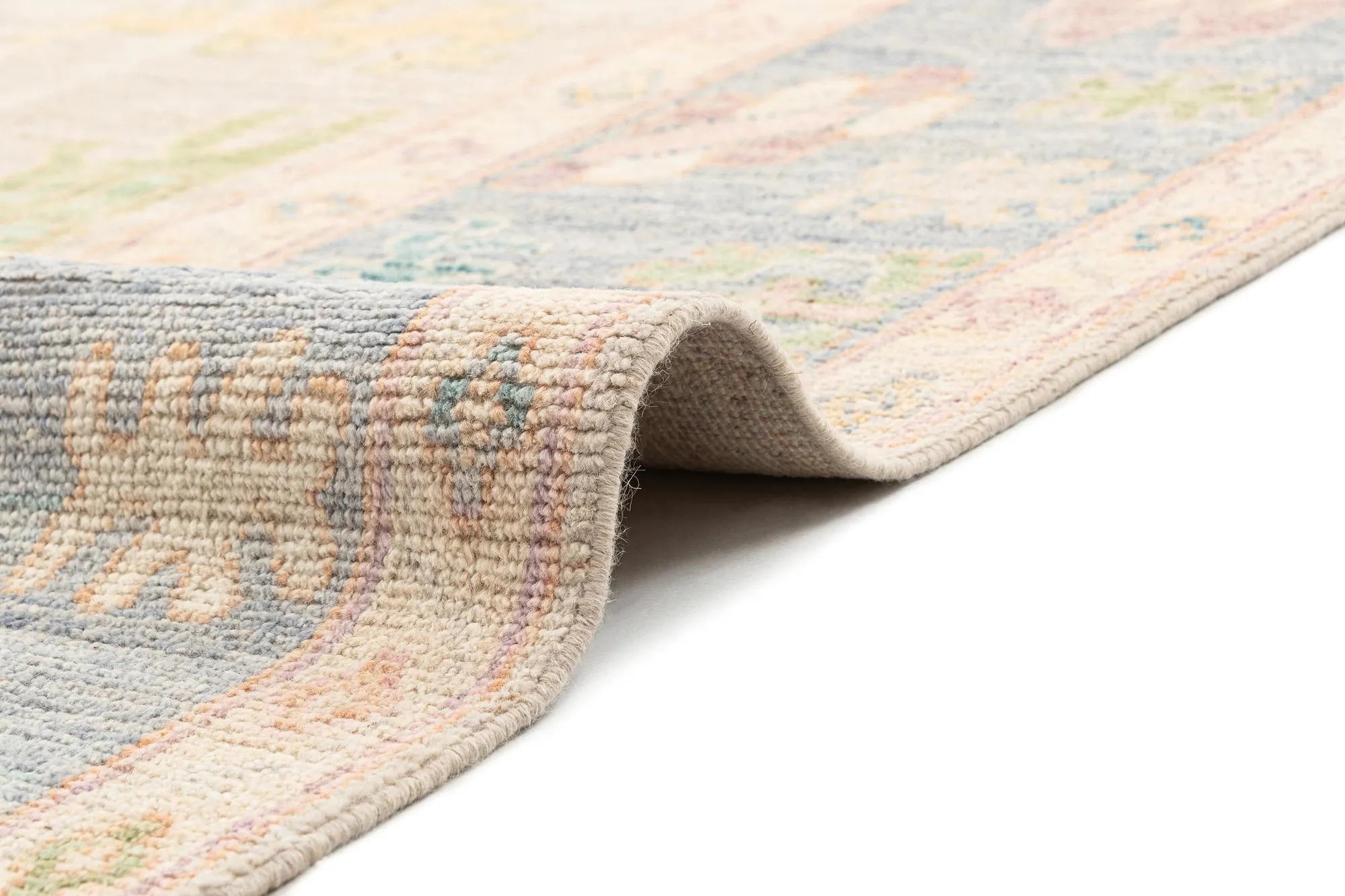 Beige Color Oushak Hand-Knotted Wool Rug