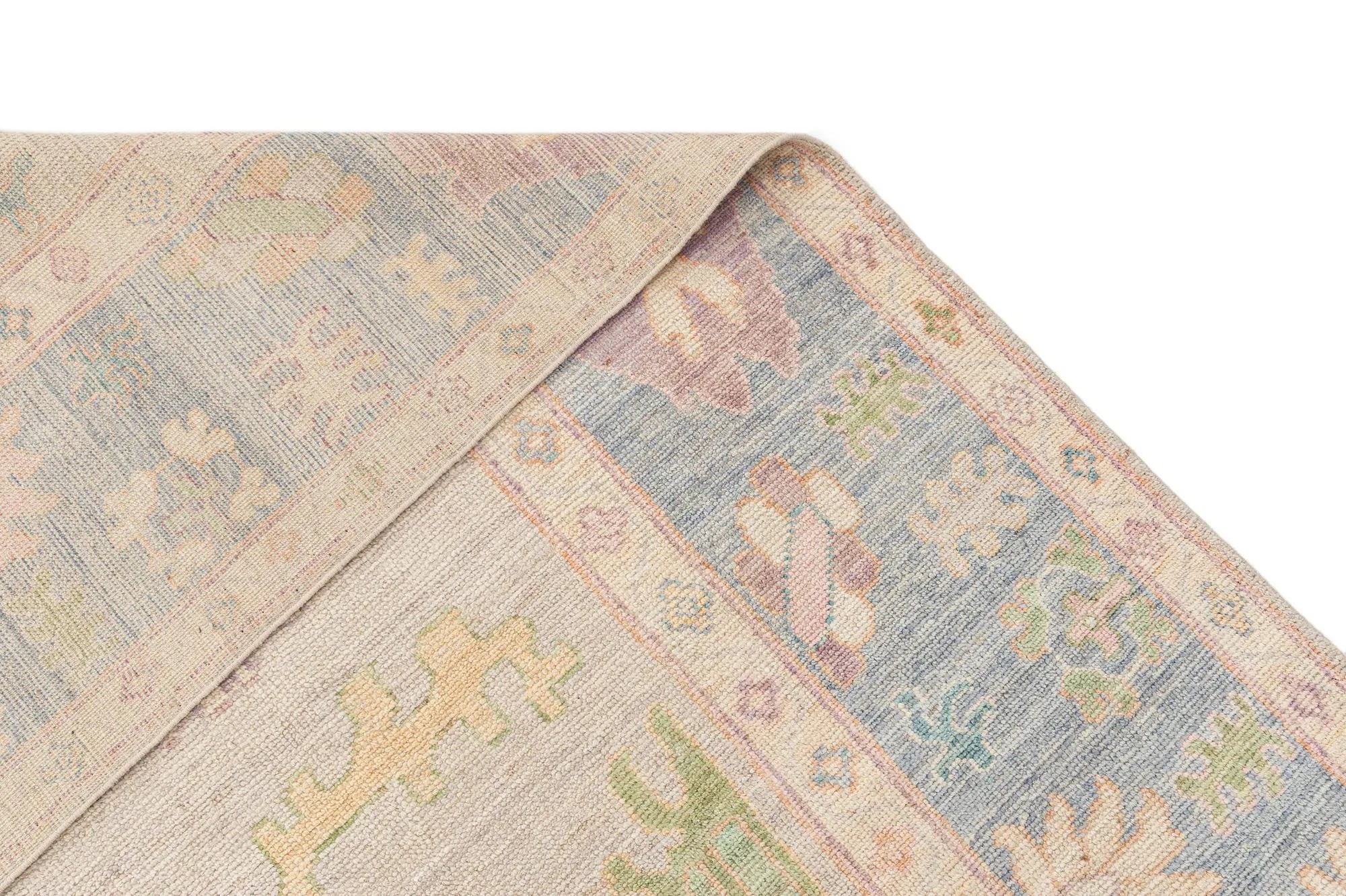 Beige Color Oushak Hand-Knotted Wool Rug