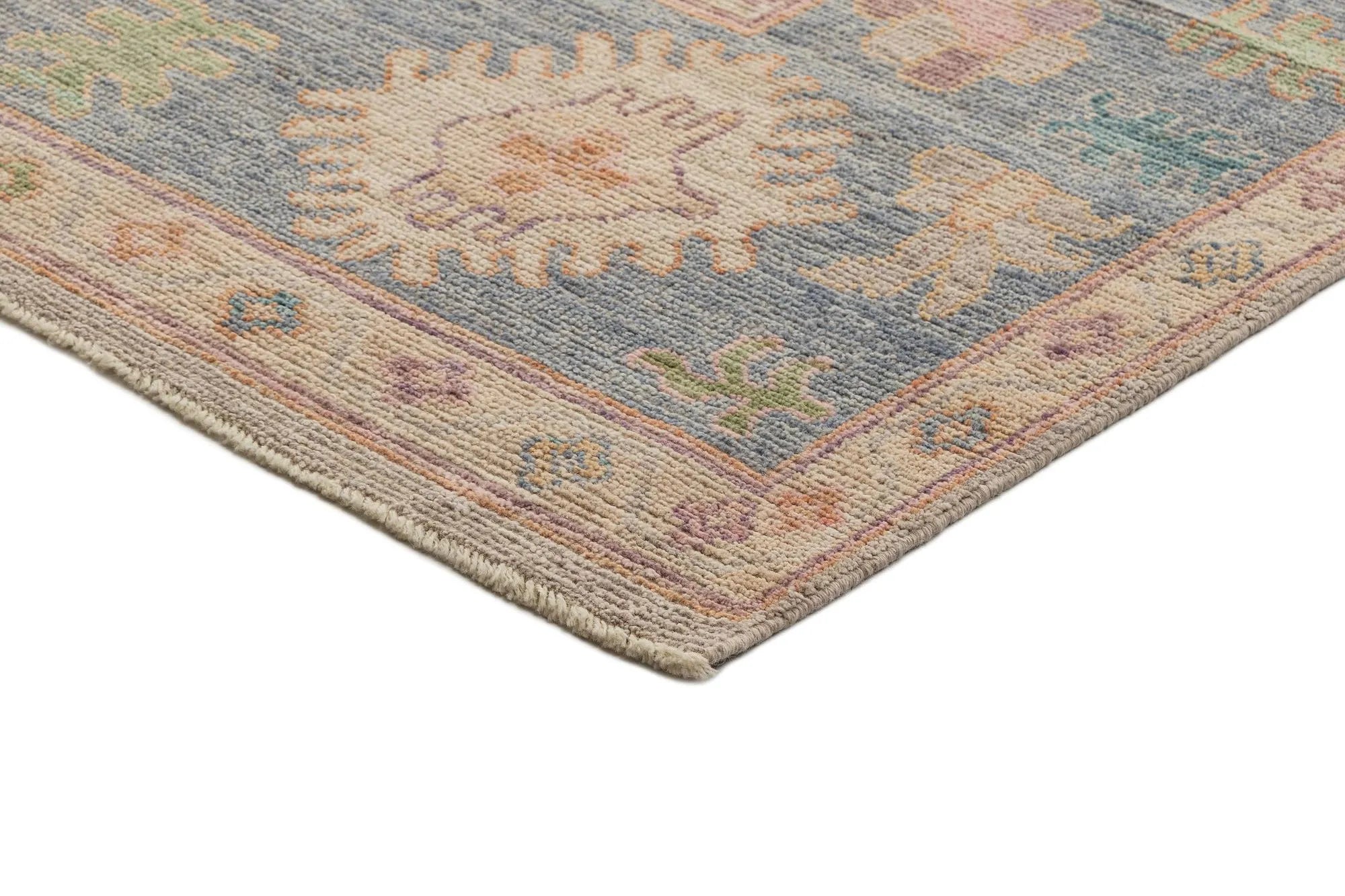 Beige Color Oushak Hand-Knotted Wool Rug