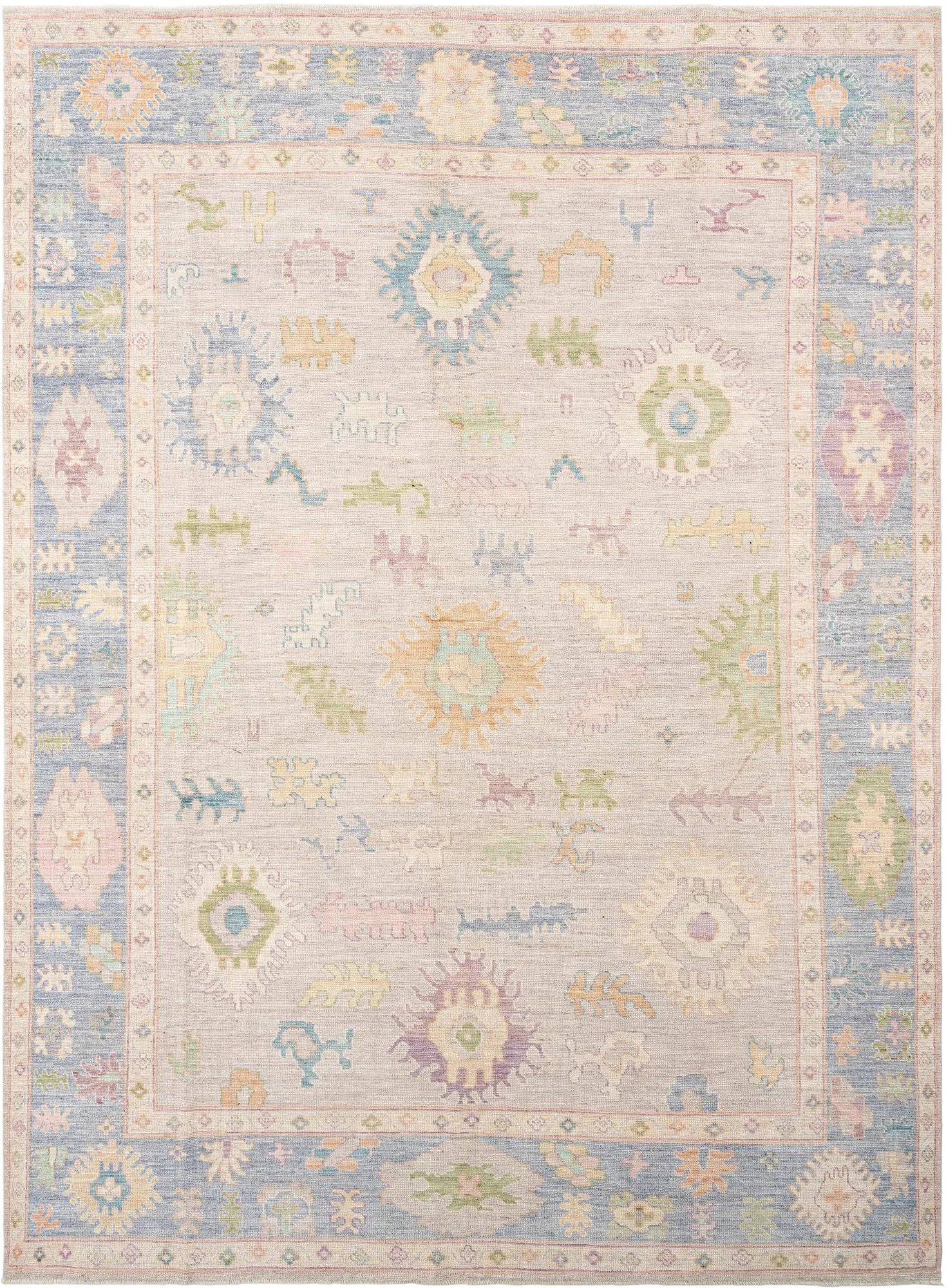 Beige Color Oushak Hand-Knotted Wool Rug