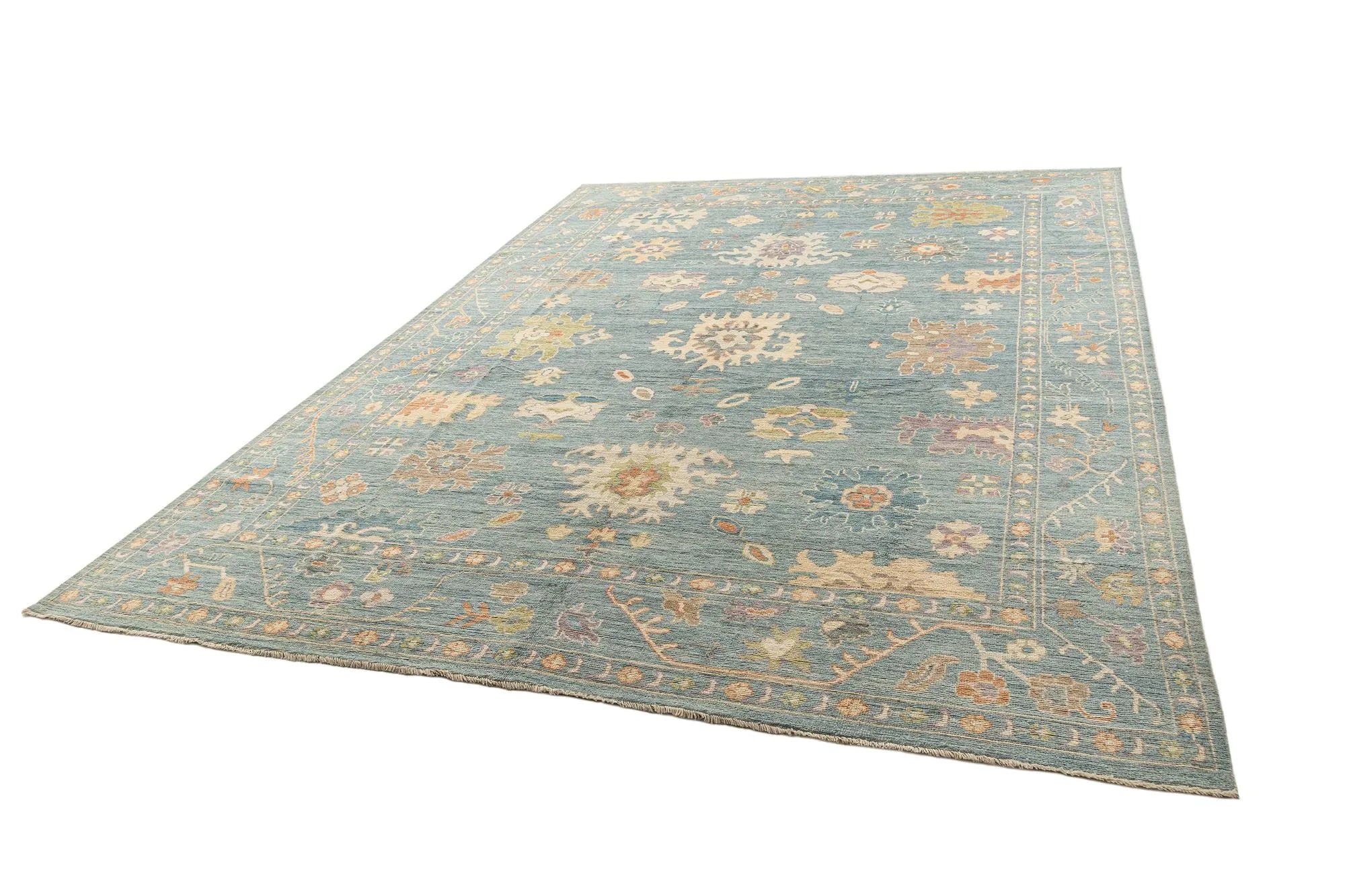 Silver Grey Color Oushak Hand-Knotted Wool Rug