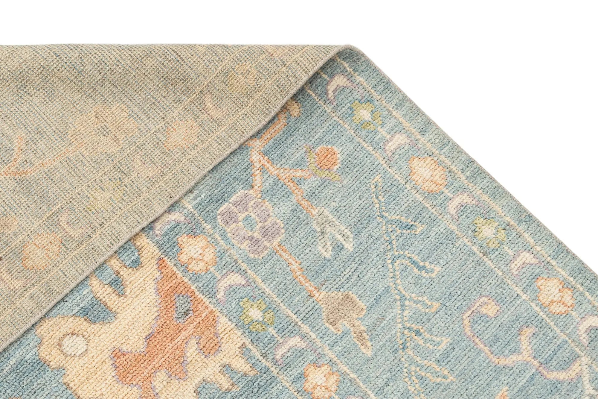 Silver Grey Color Oushak Hand-Knotted Wool Rug