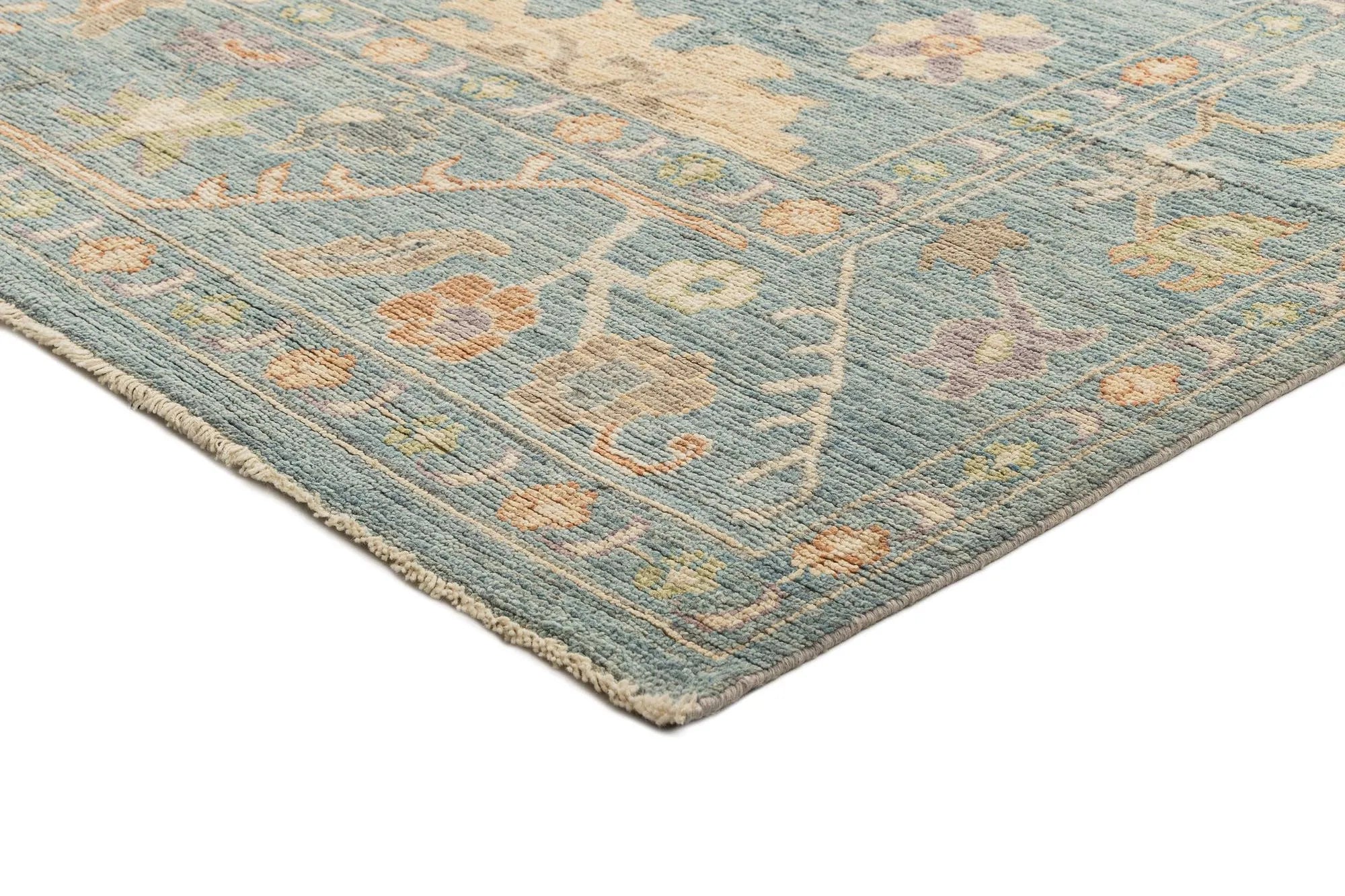 Silver Grey Color Oushak Hand-Knotted Wool Rug